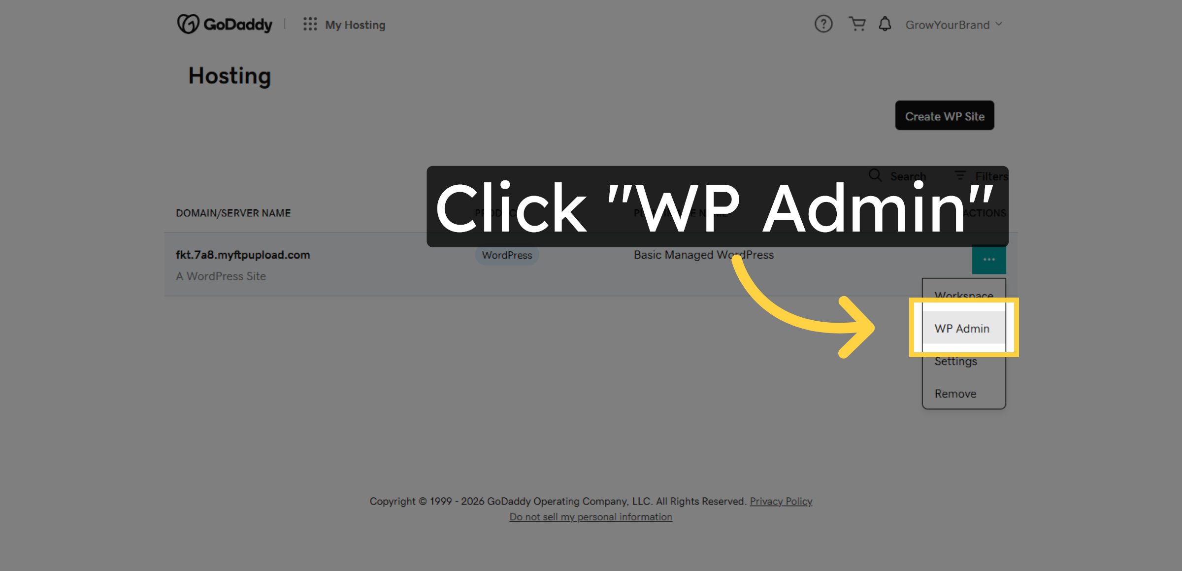 Click WP Admin Panel