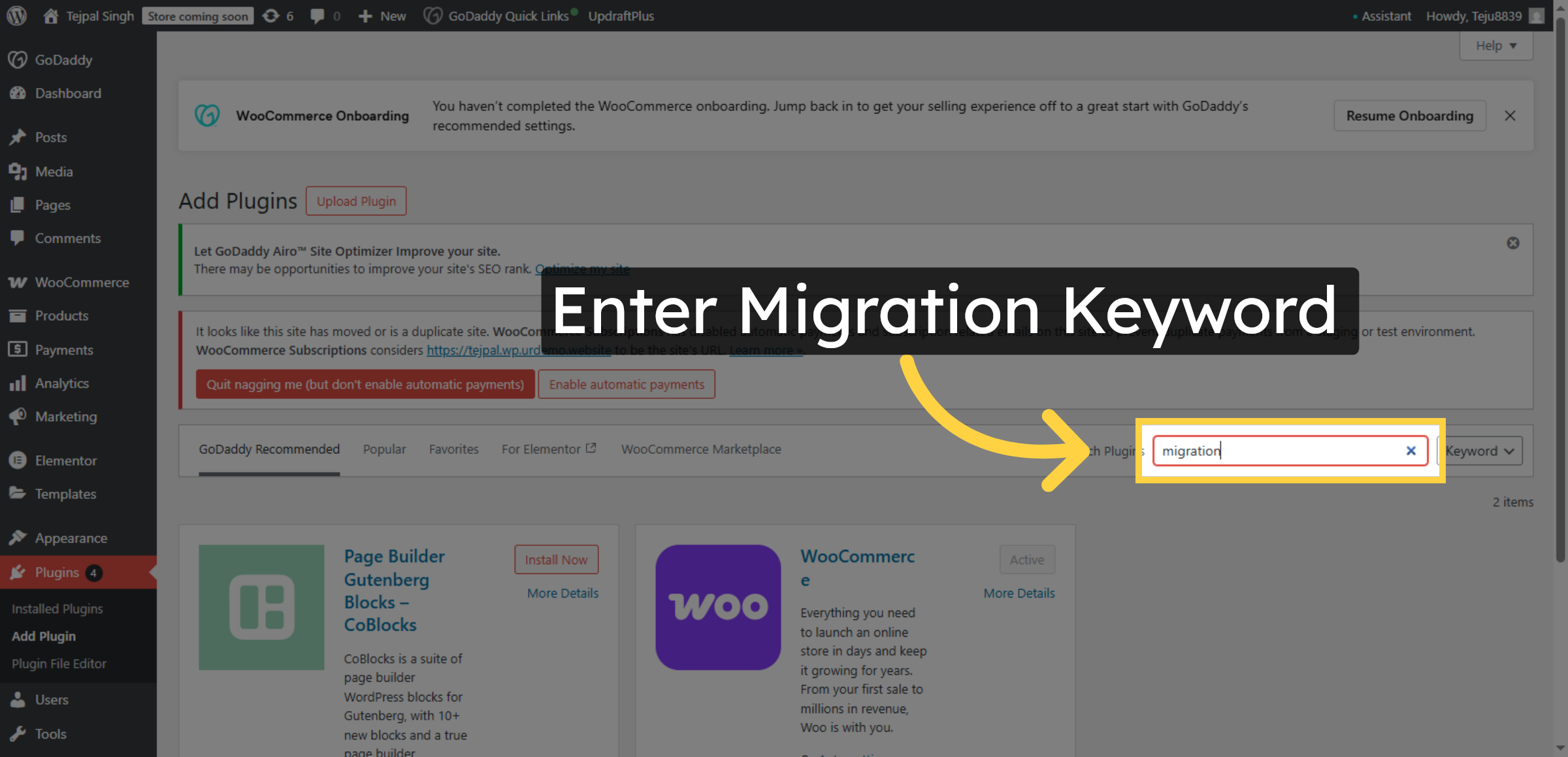 Enter Migration Keyword
