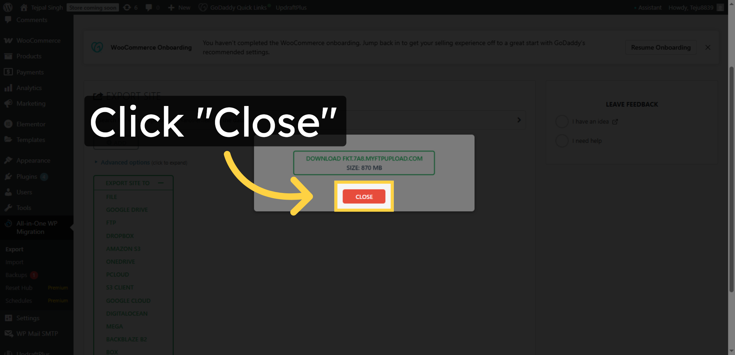 Close Export Interface