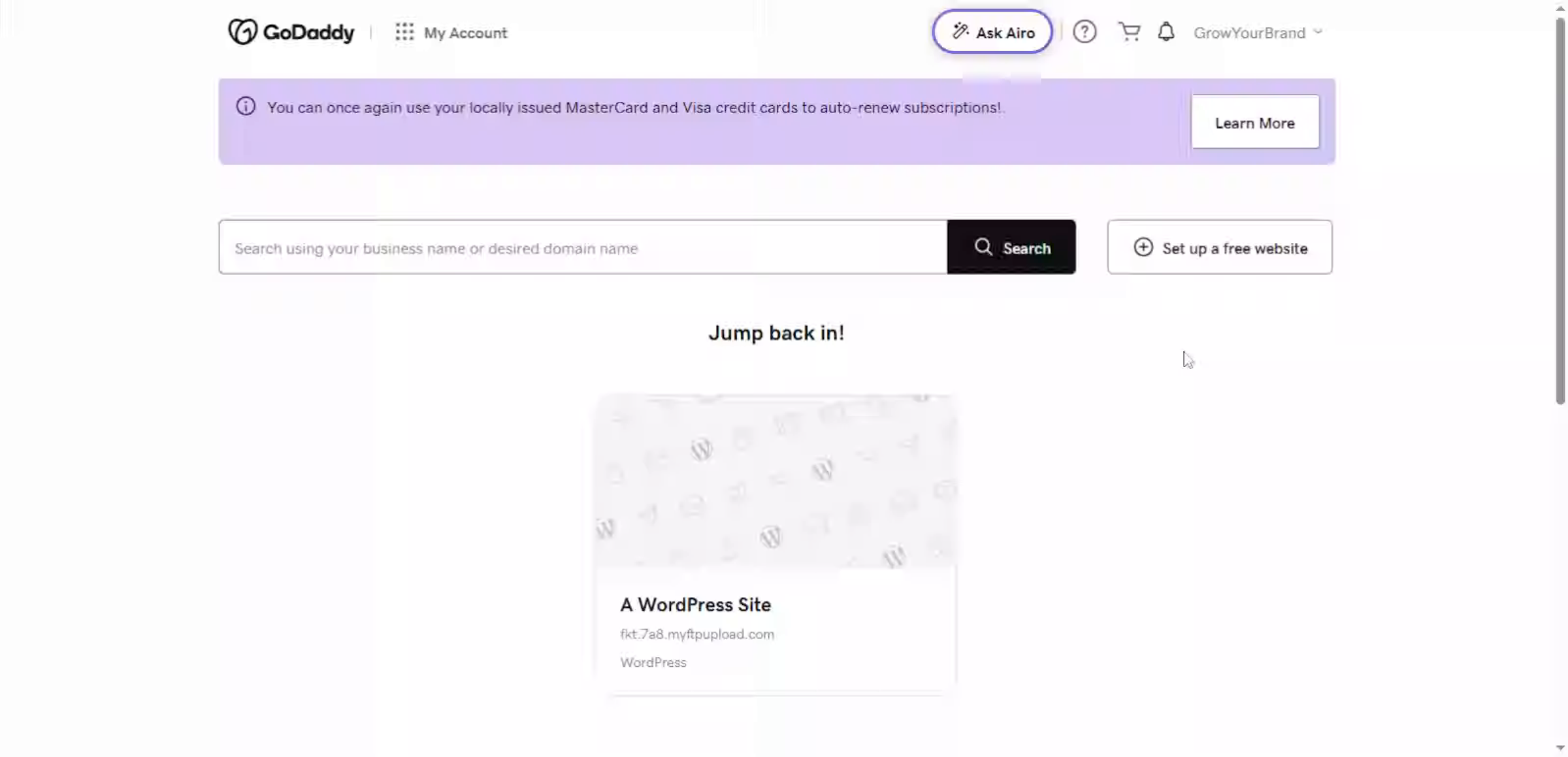 GoDaddy Account Dashboard