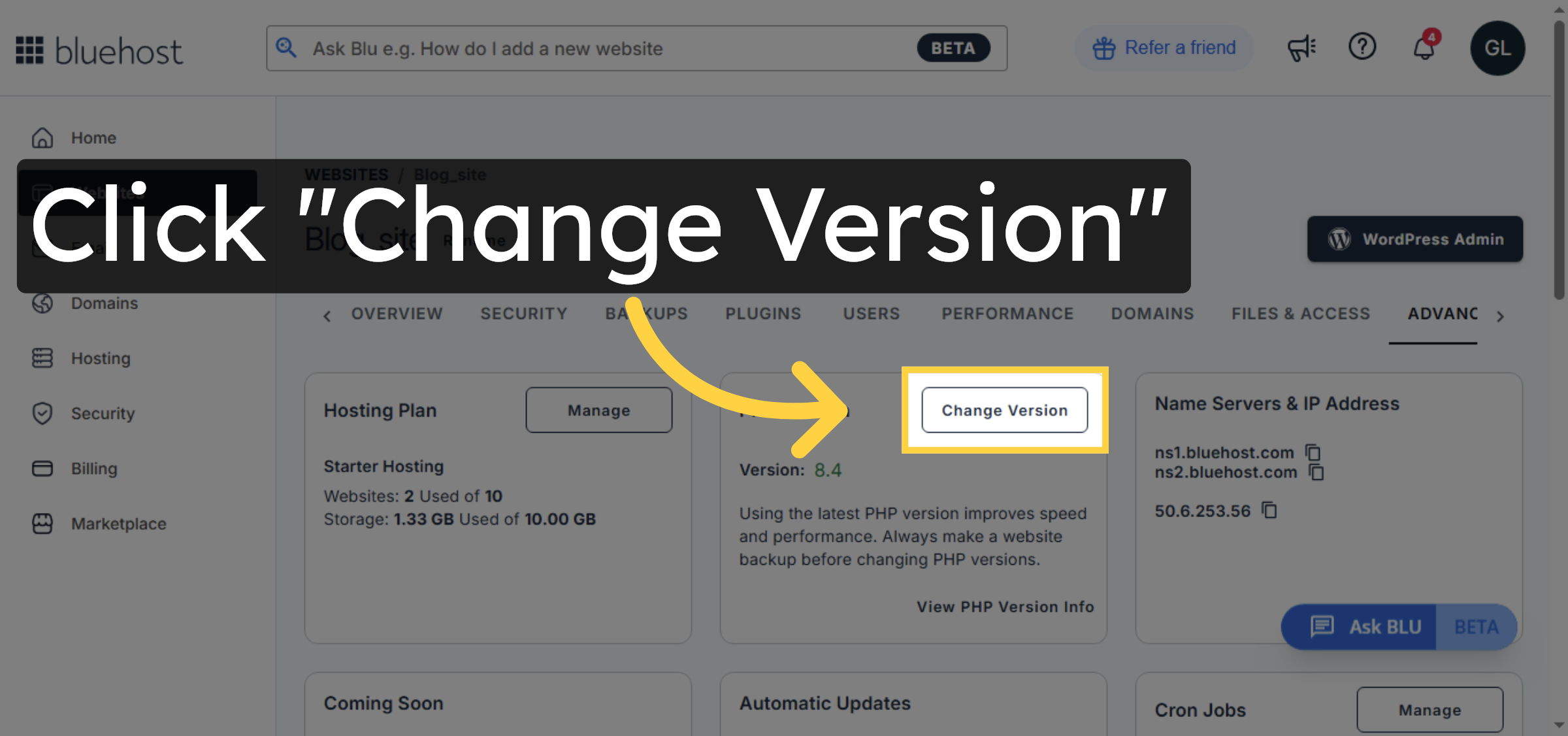 Select Change PHP Version