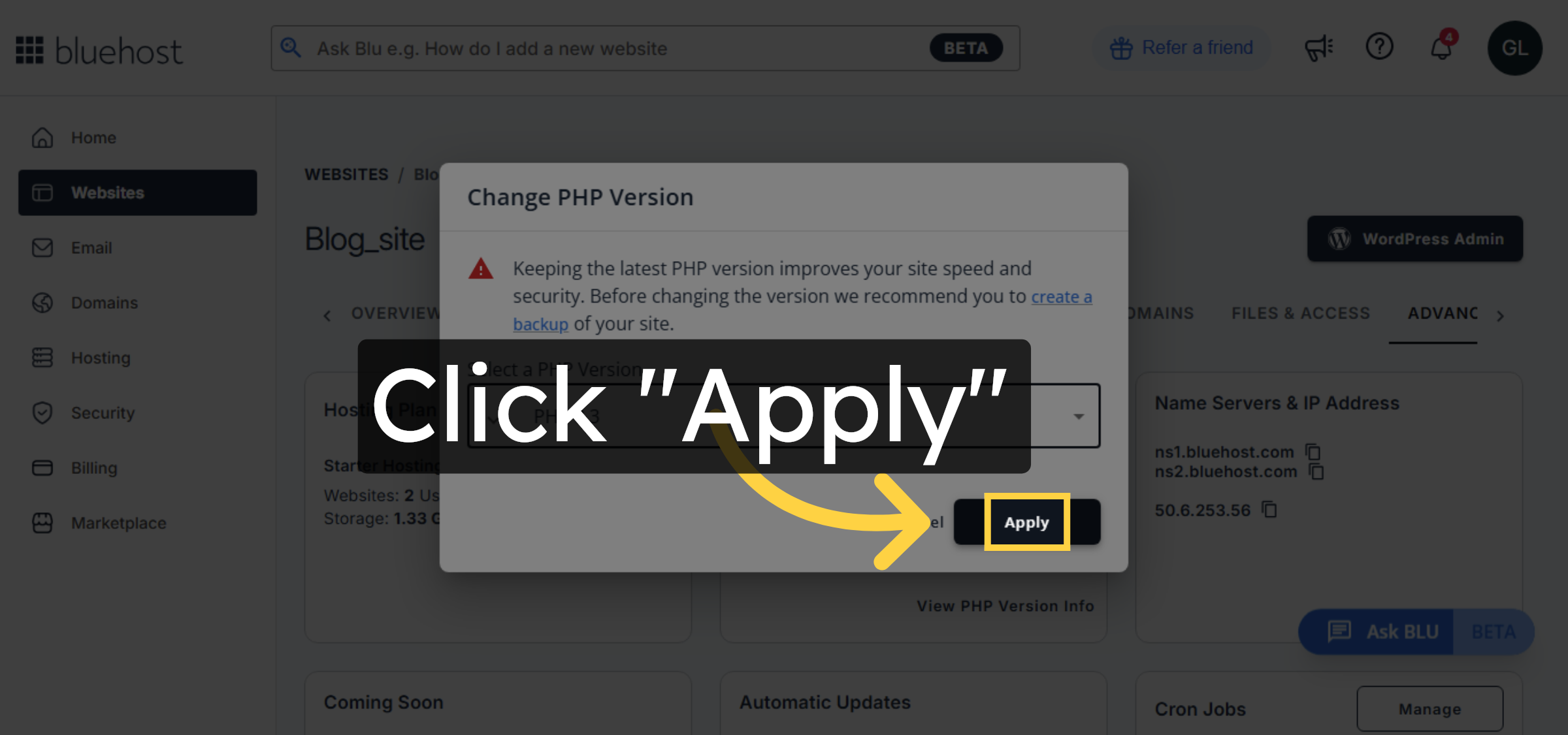Apply PHP Version Change