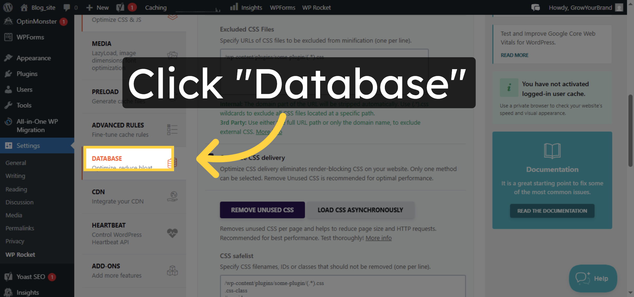 Open Database Settings