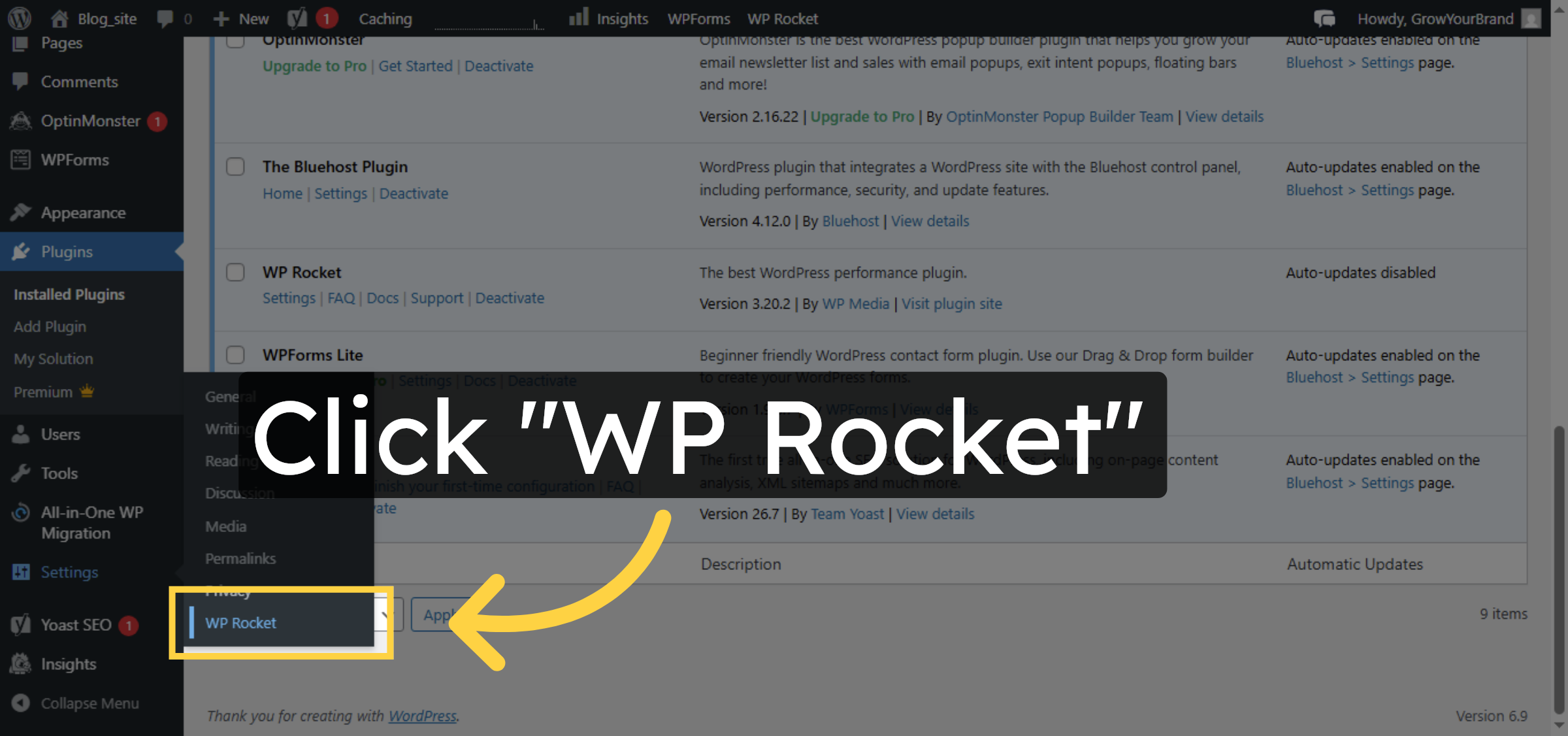 Open WP Rocket Settings