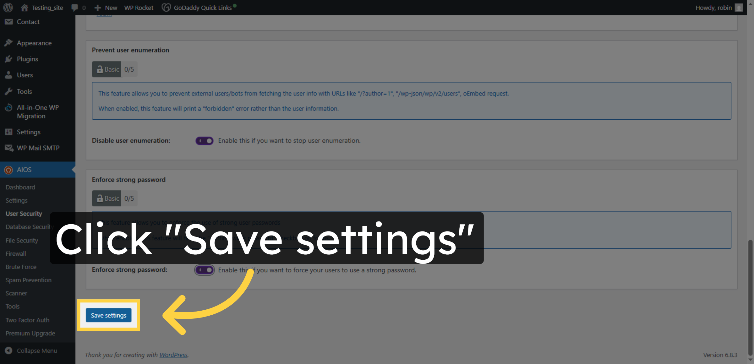 Save User Security Settings