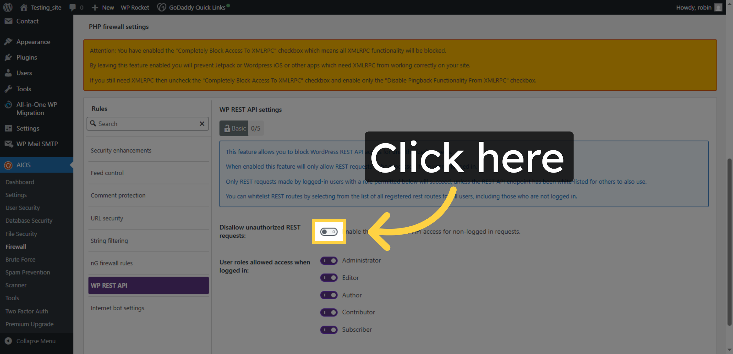 Enable WP REST API Firewall