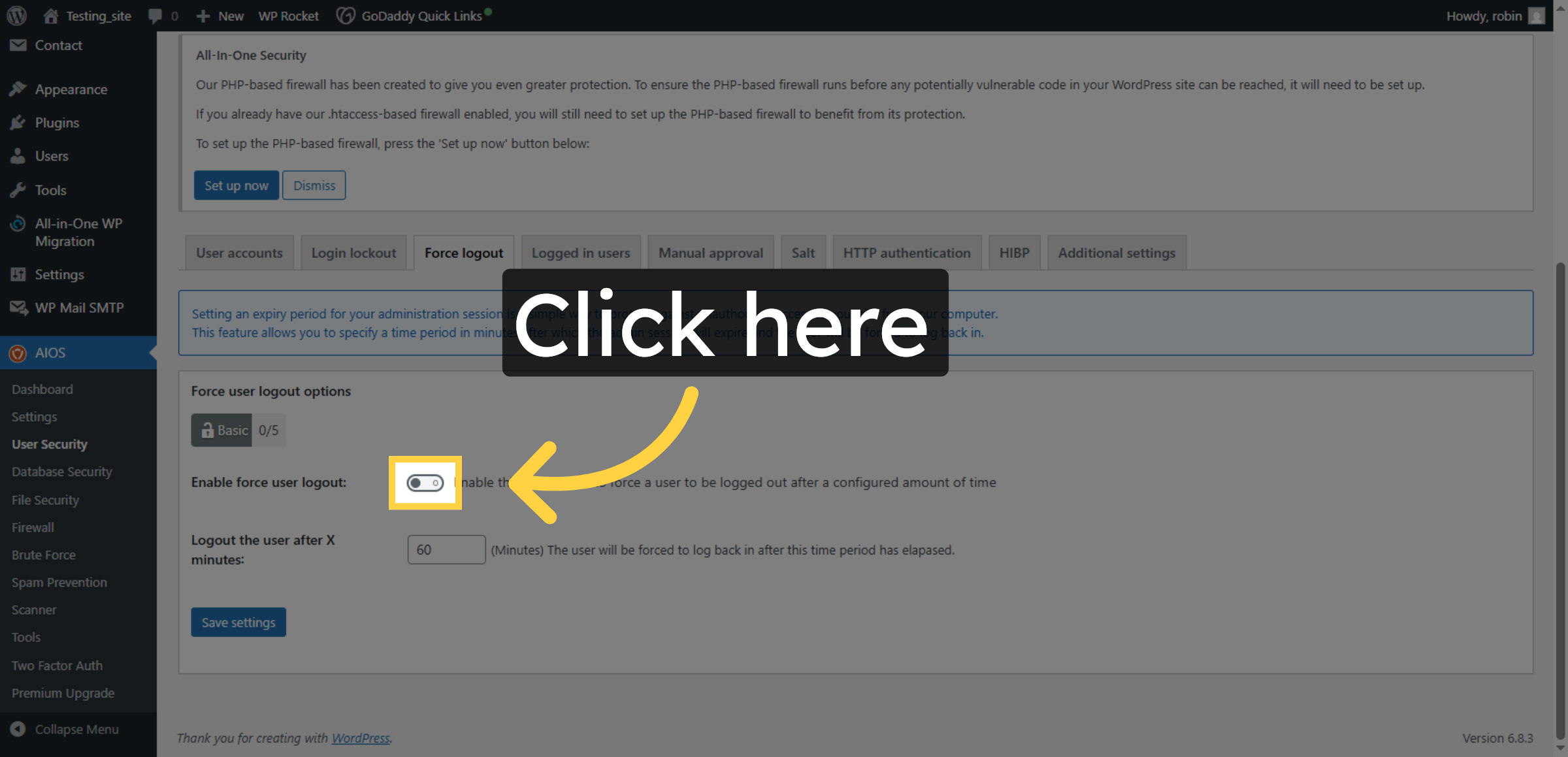 Enable Force user Logout