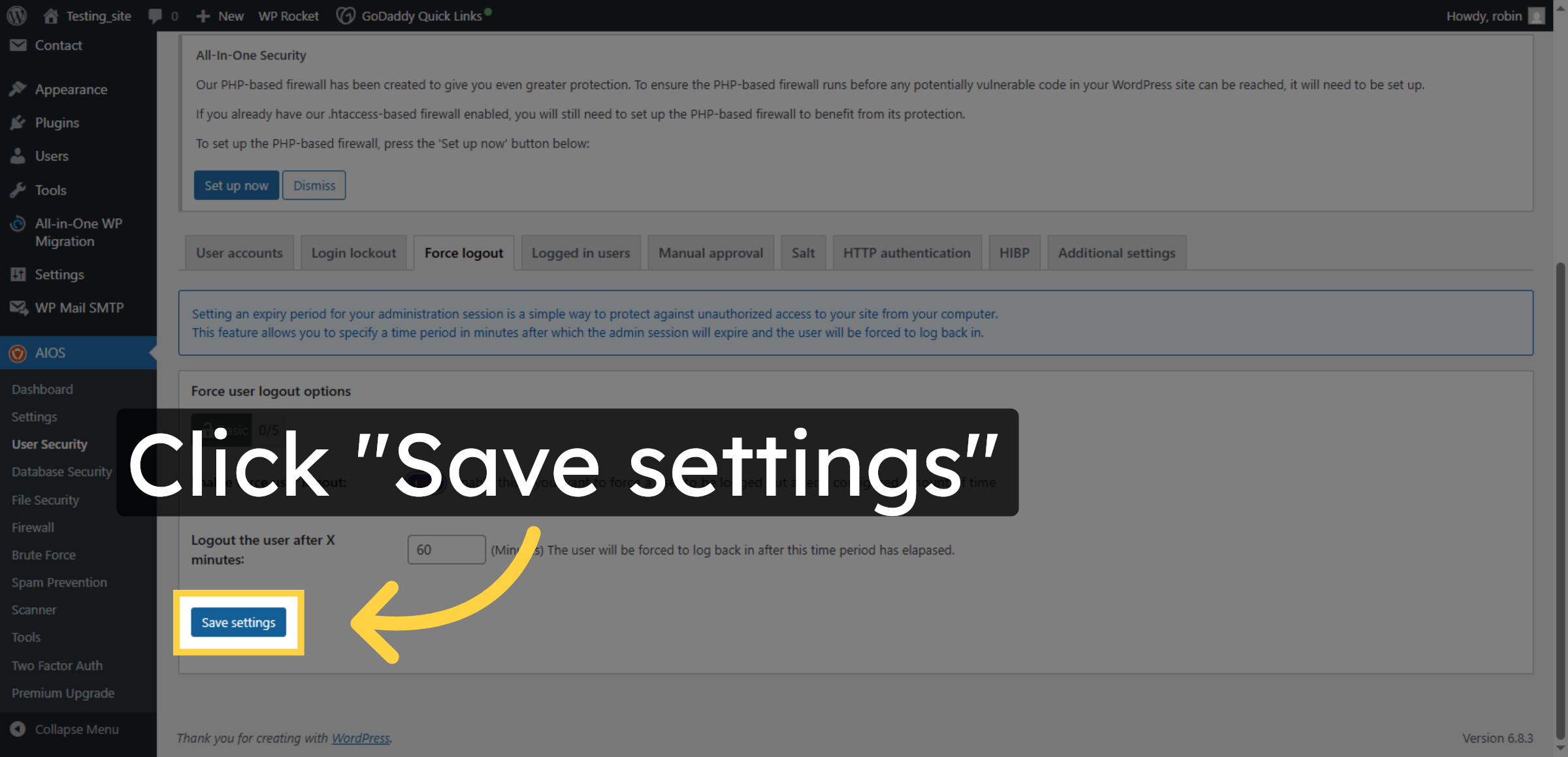 Save Force Logout Settings