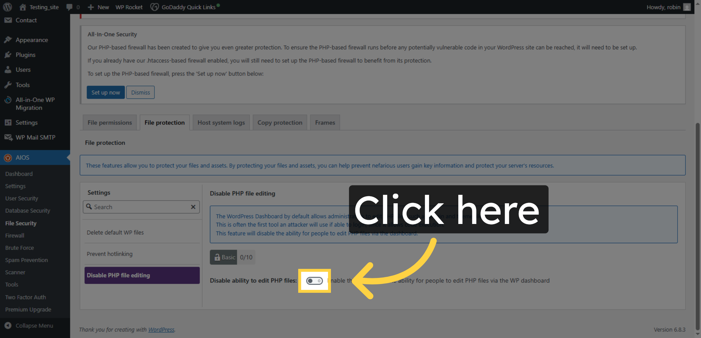 Enable a Disable PHP Editing option