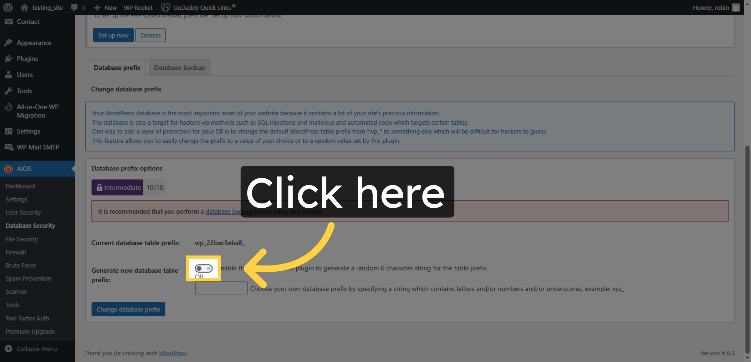 Enable Database Prefix Change