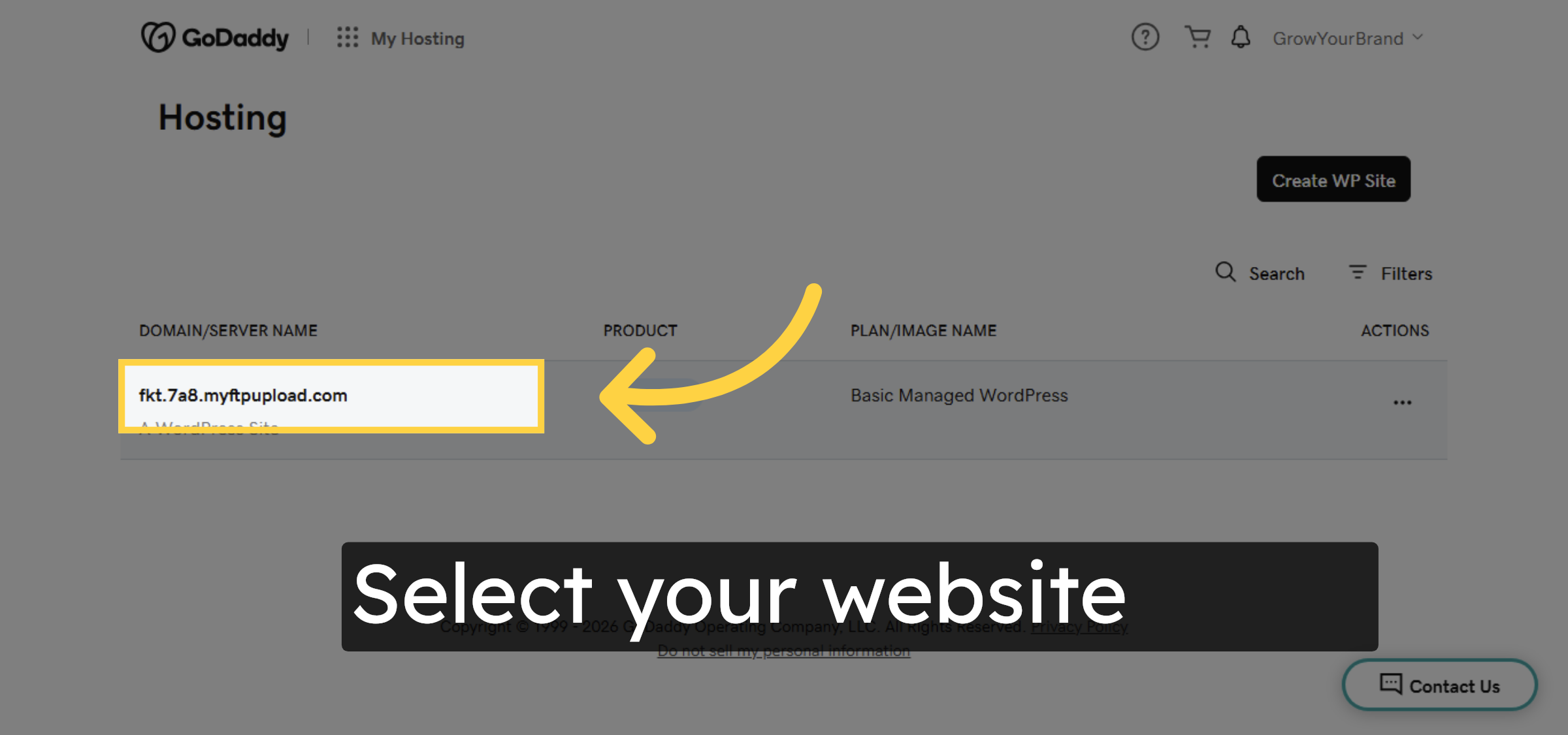 Select Your Hosting Account