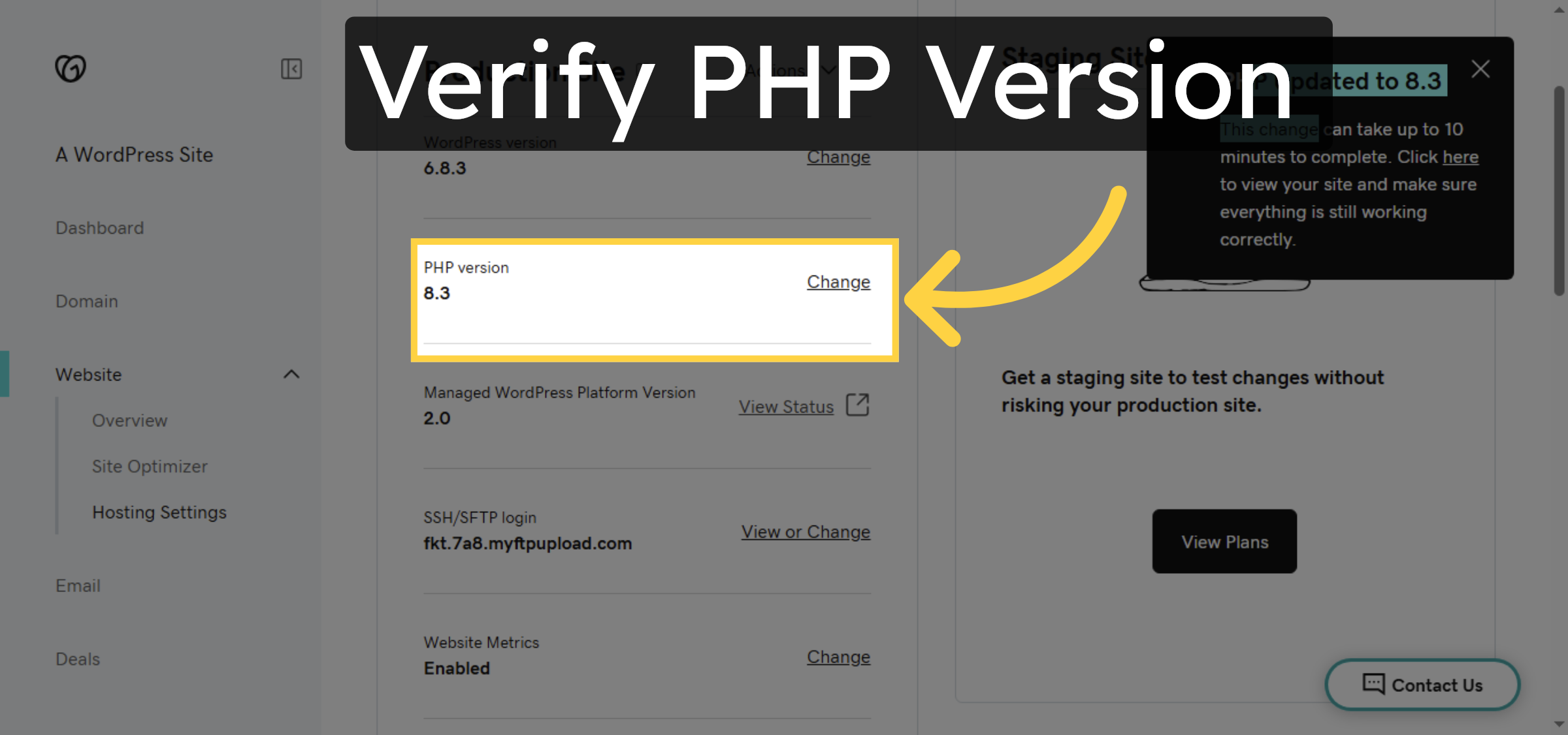 Verify PHP Version Setting