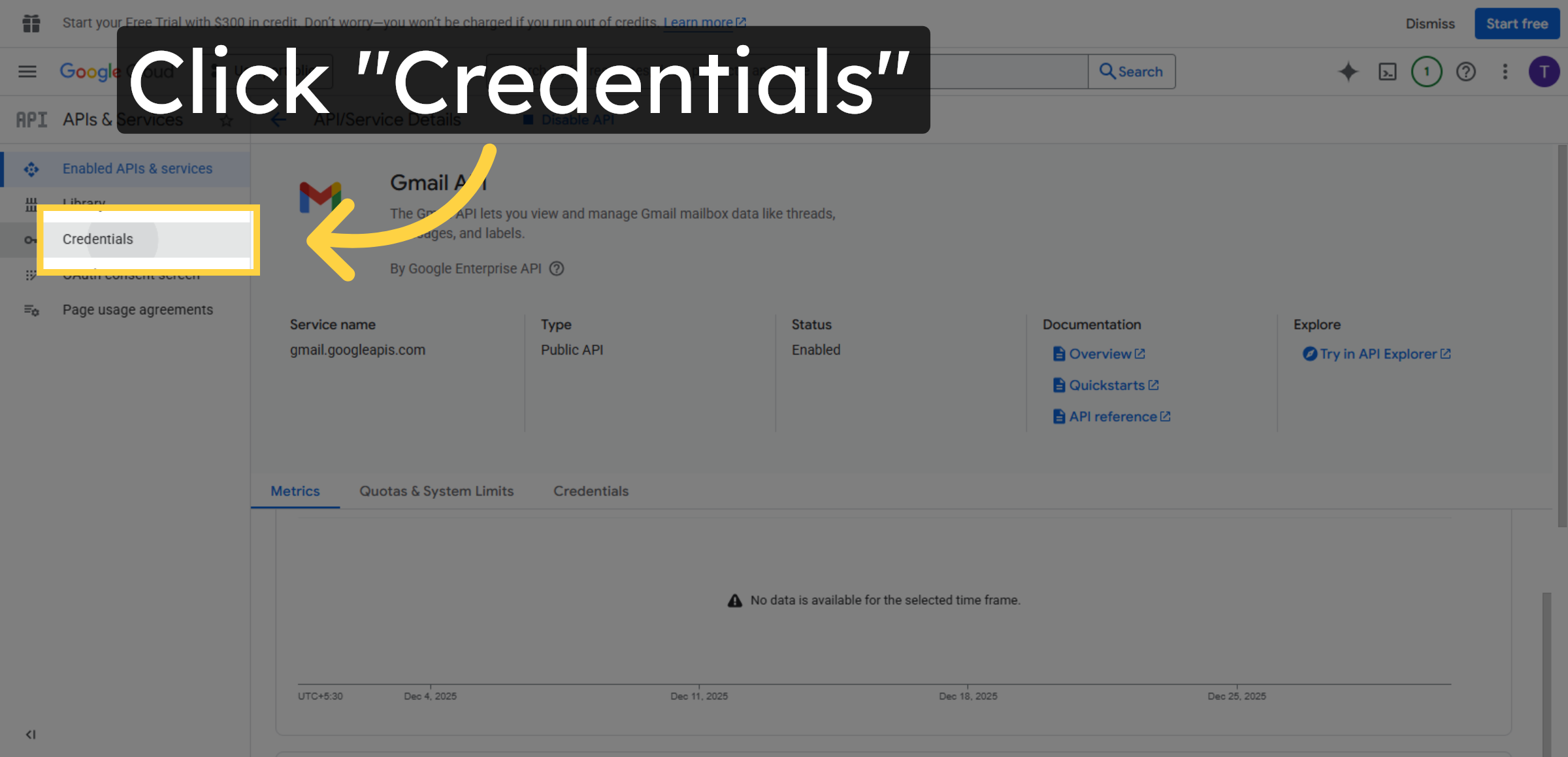 Open Credentials Tab