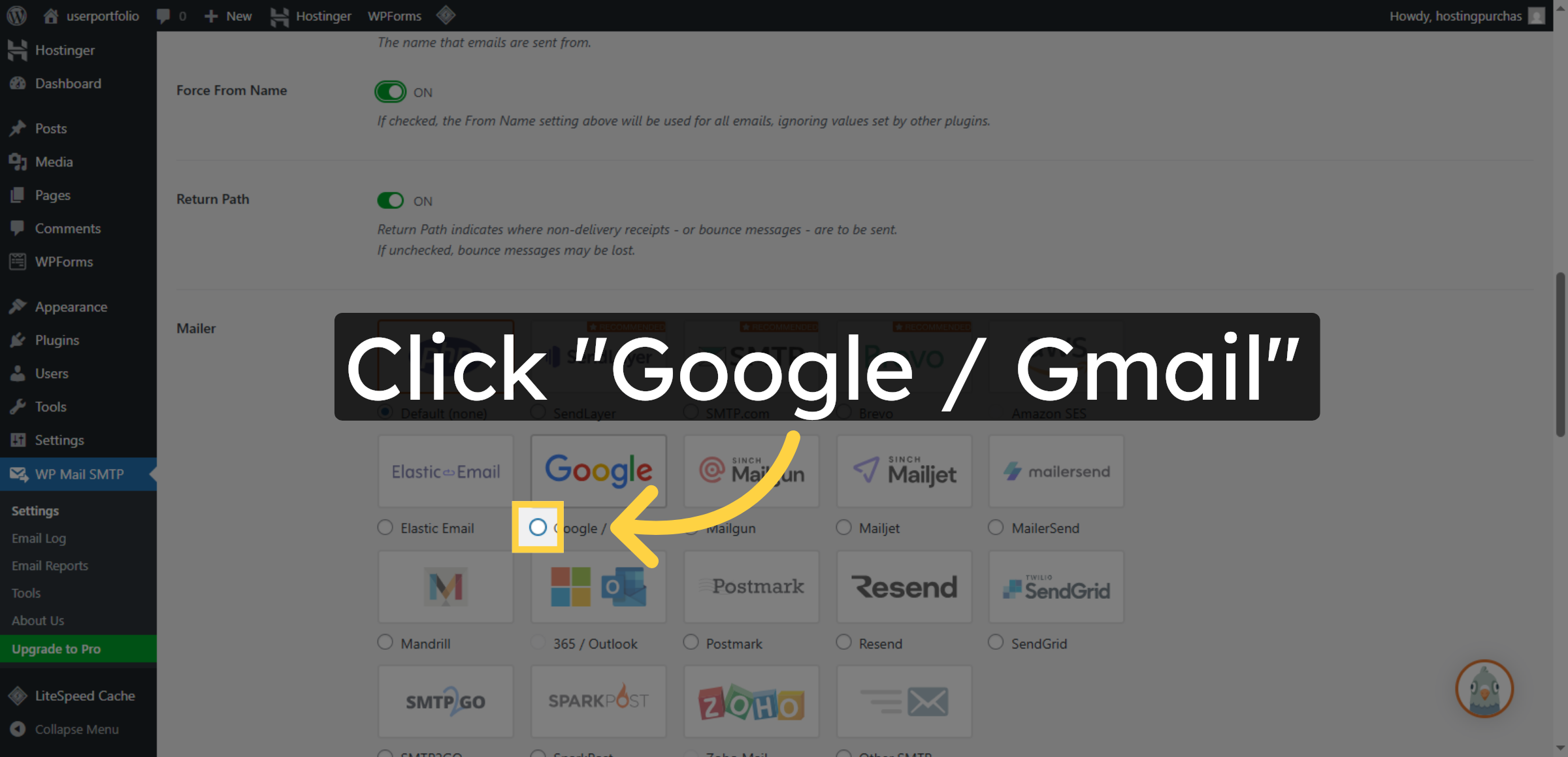 Select Google Gmail Option