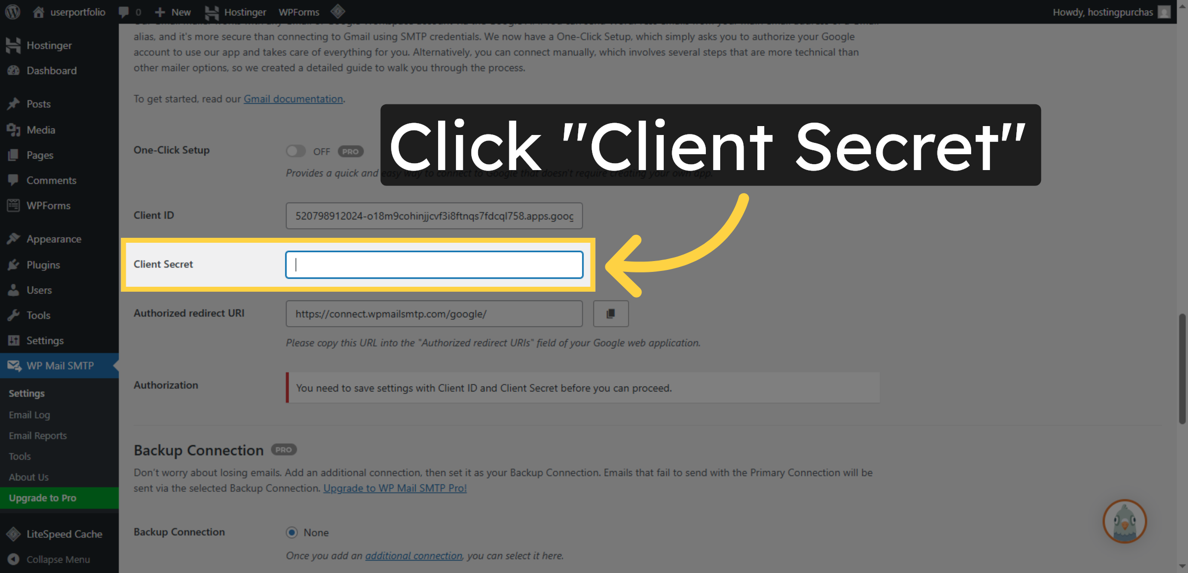 Select Client Secret Field