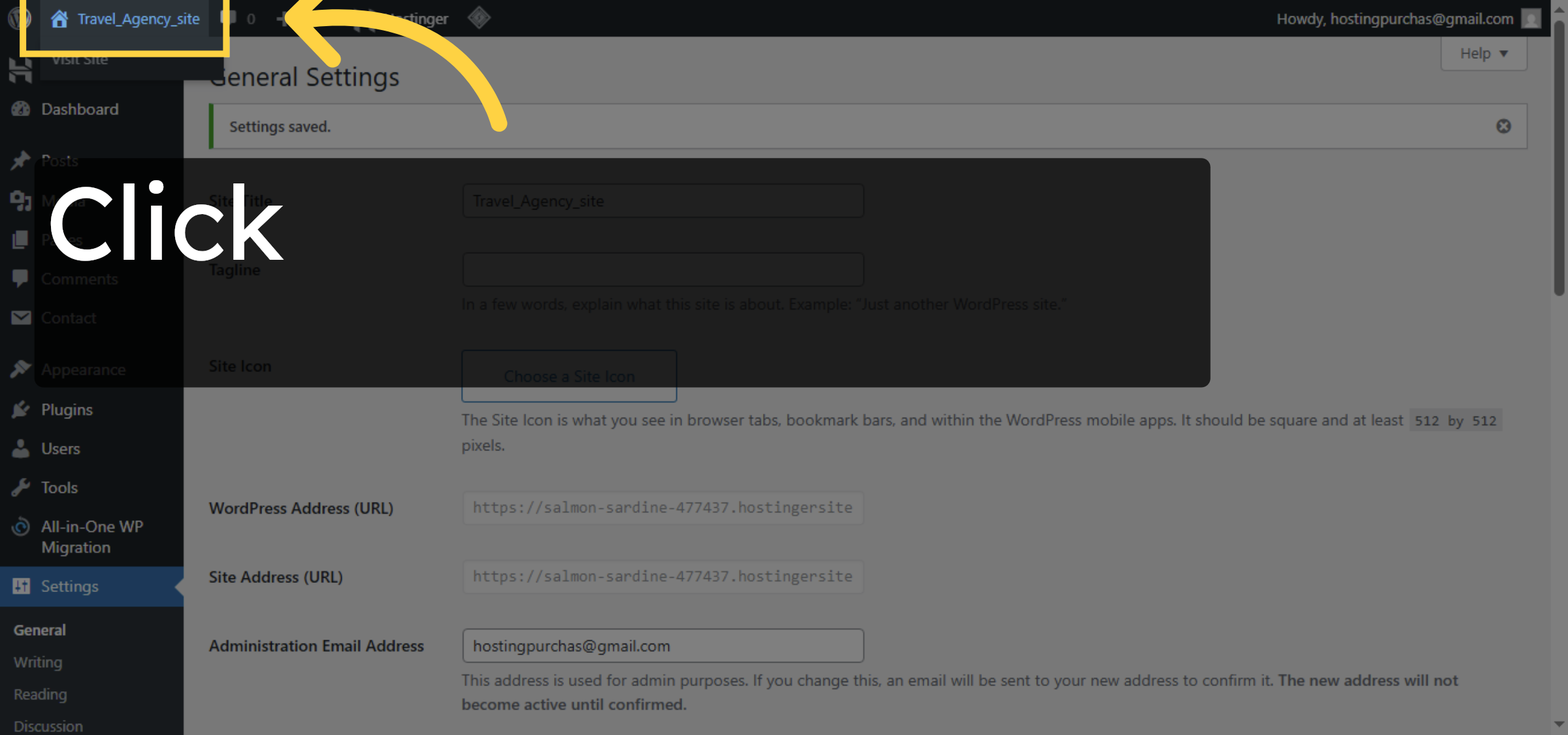Return to Site Dashboard
