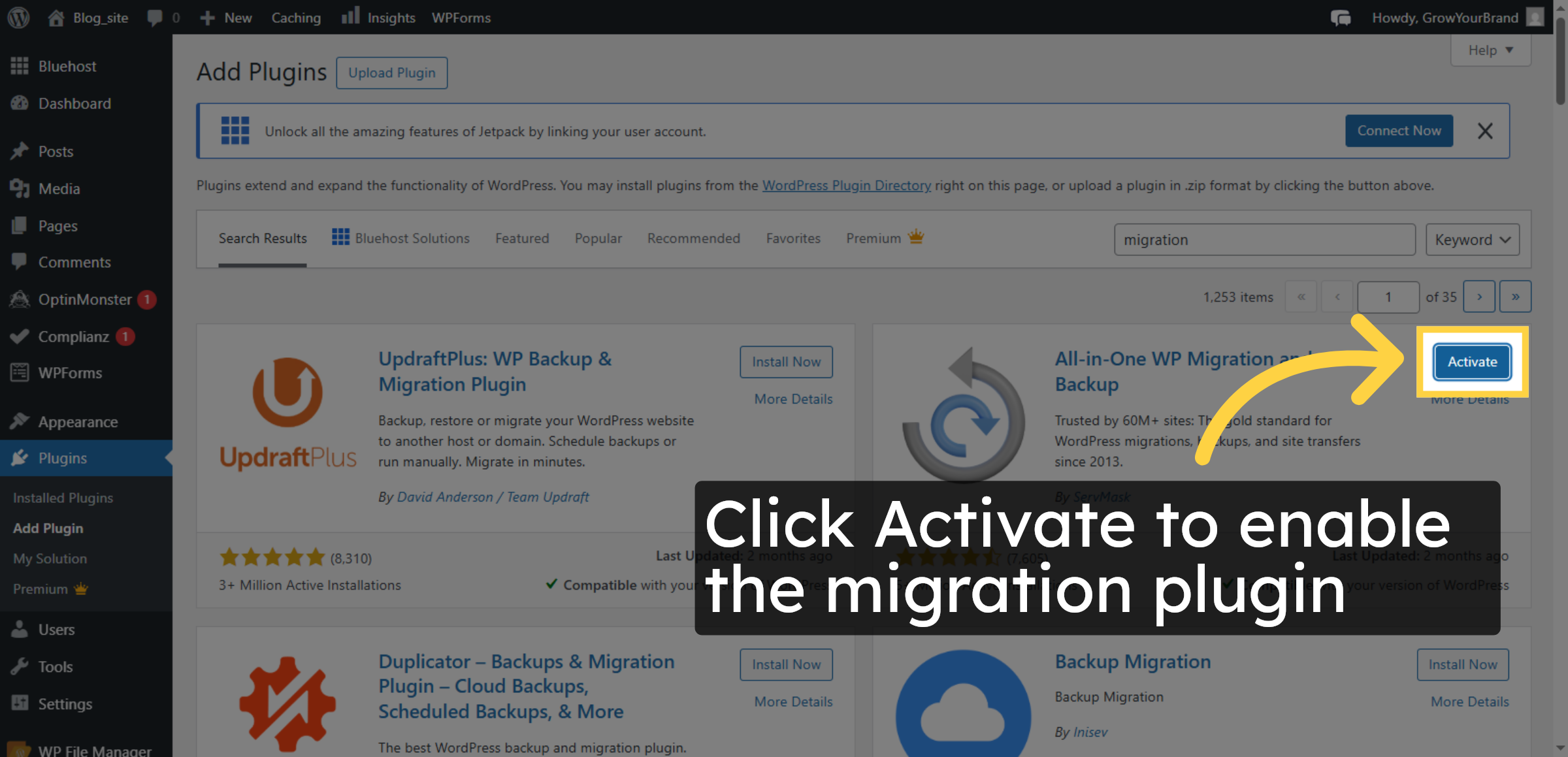 Activate Migration Plugin
