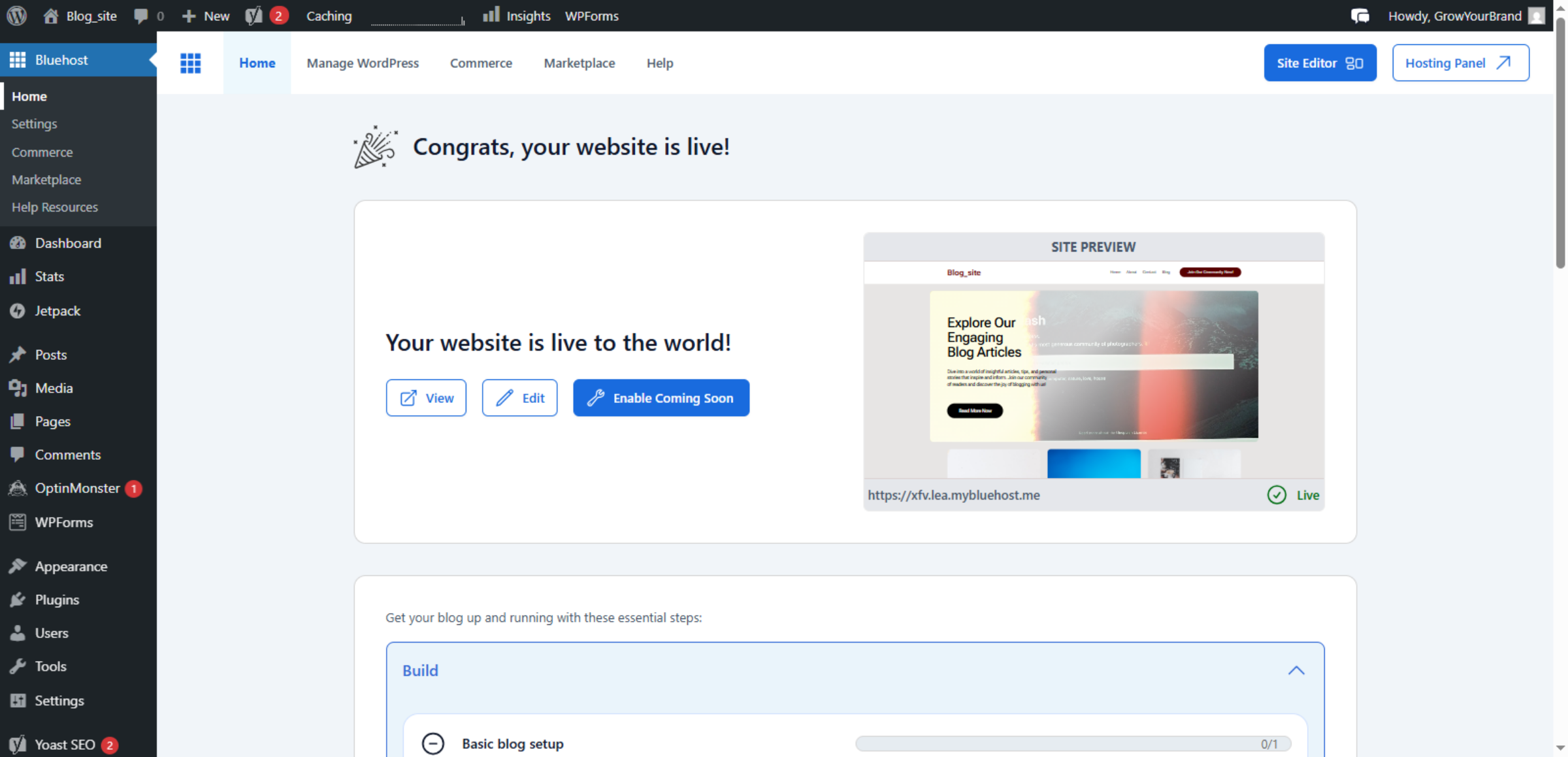 Open WordPress Dashboard (Destination)