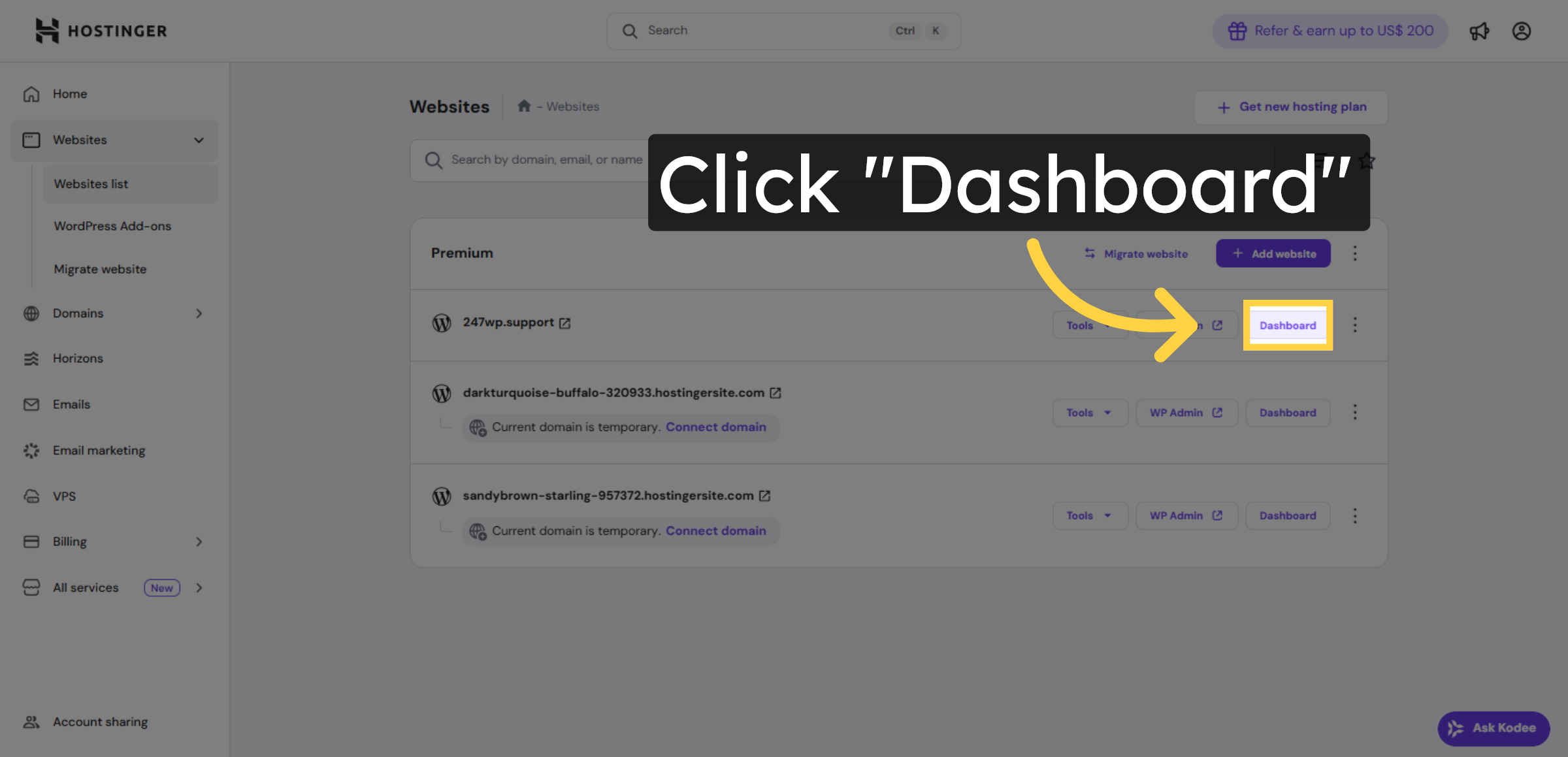 Go To Website Dashboard
