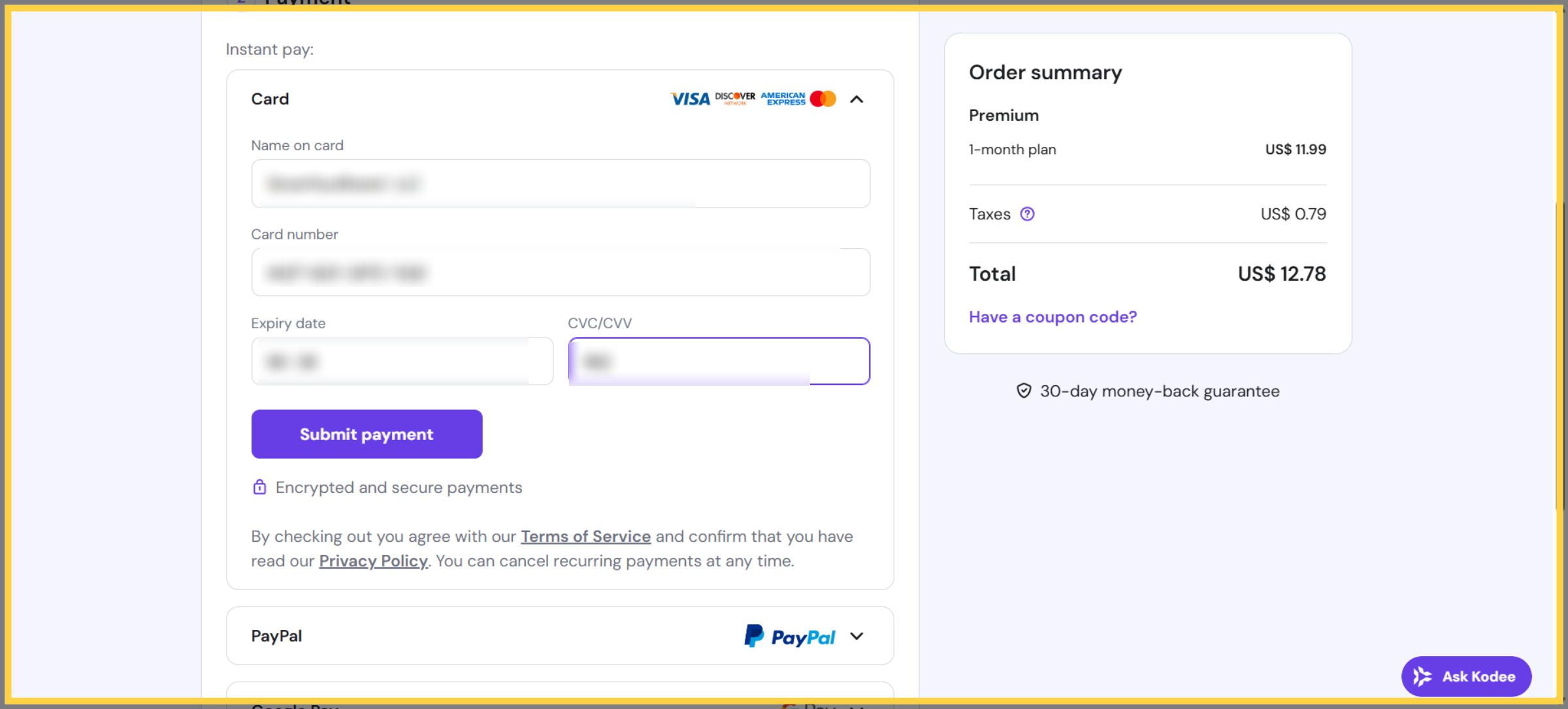 Enter Card Security Code