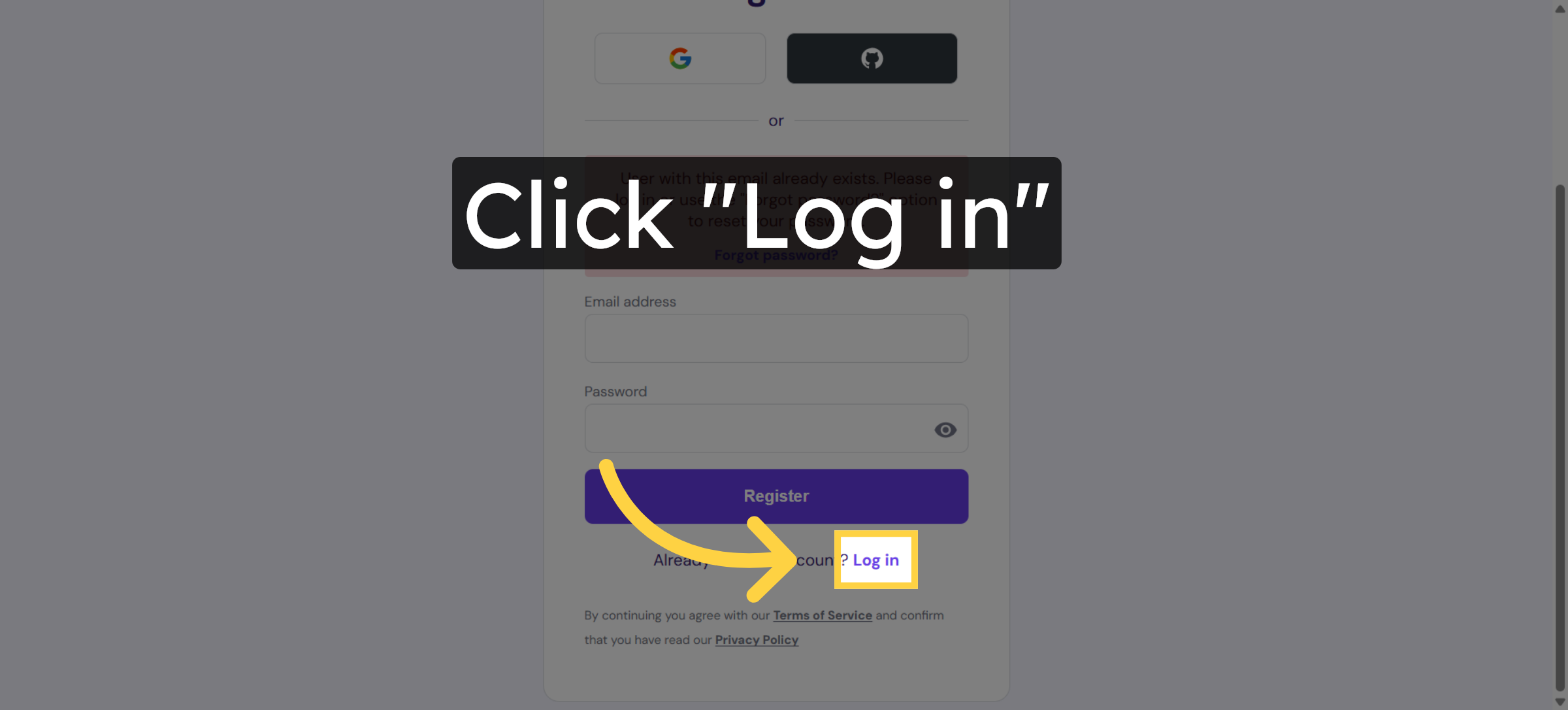 Select Log In Option