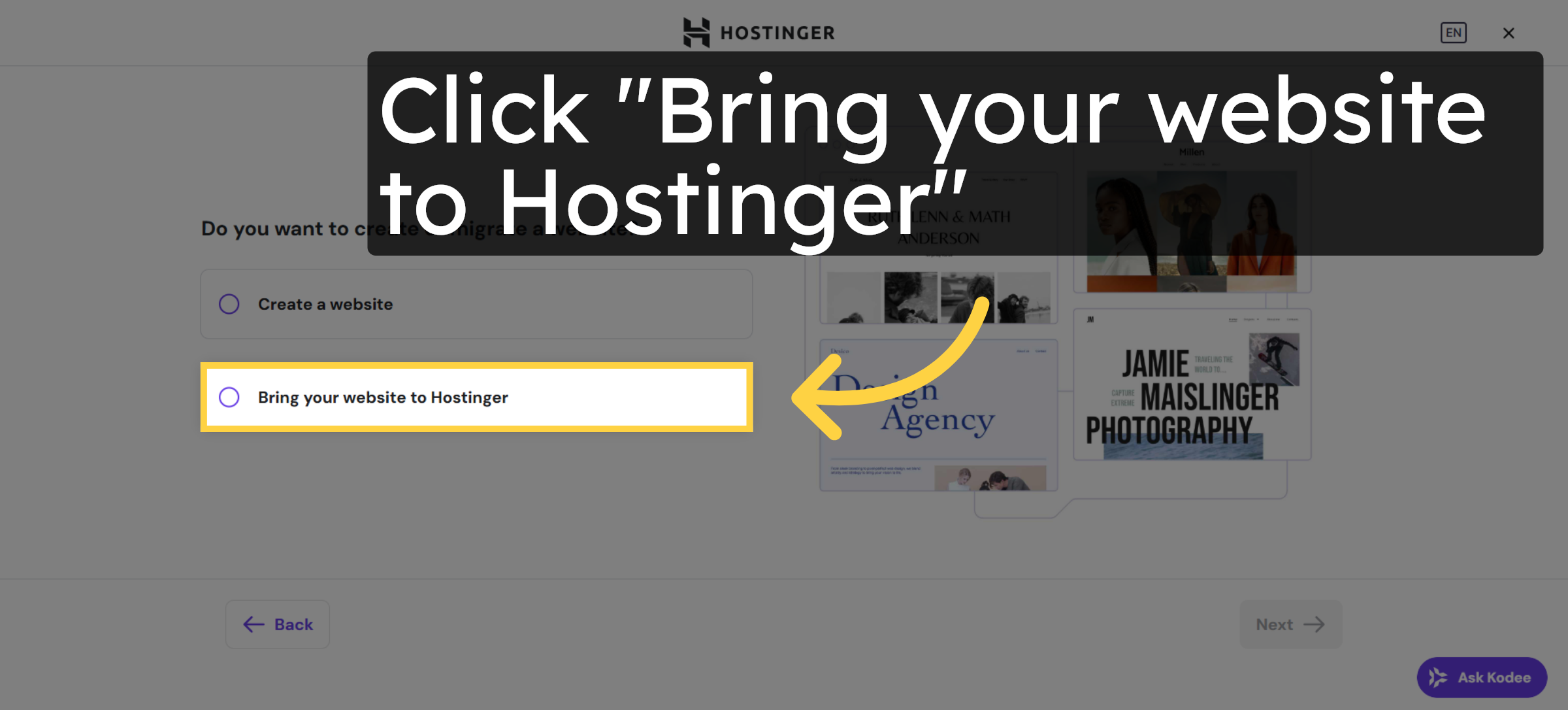 Select Website Migration Option