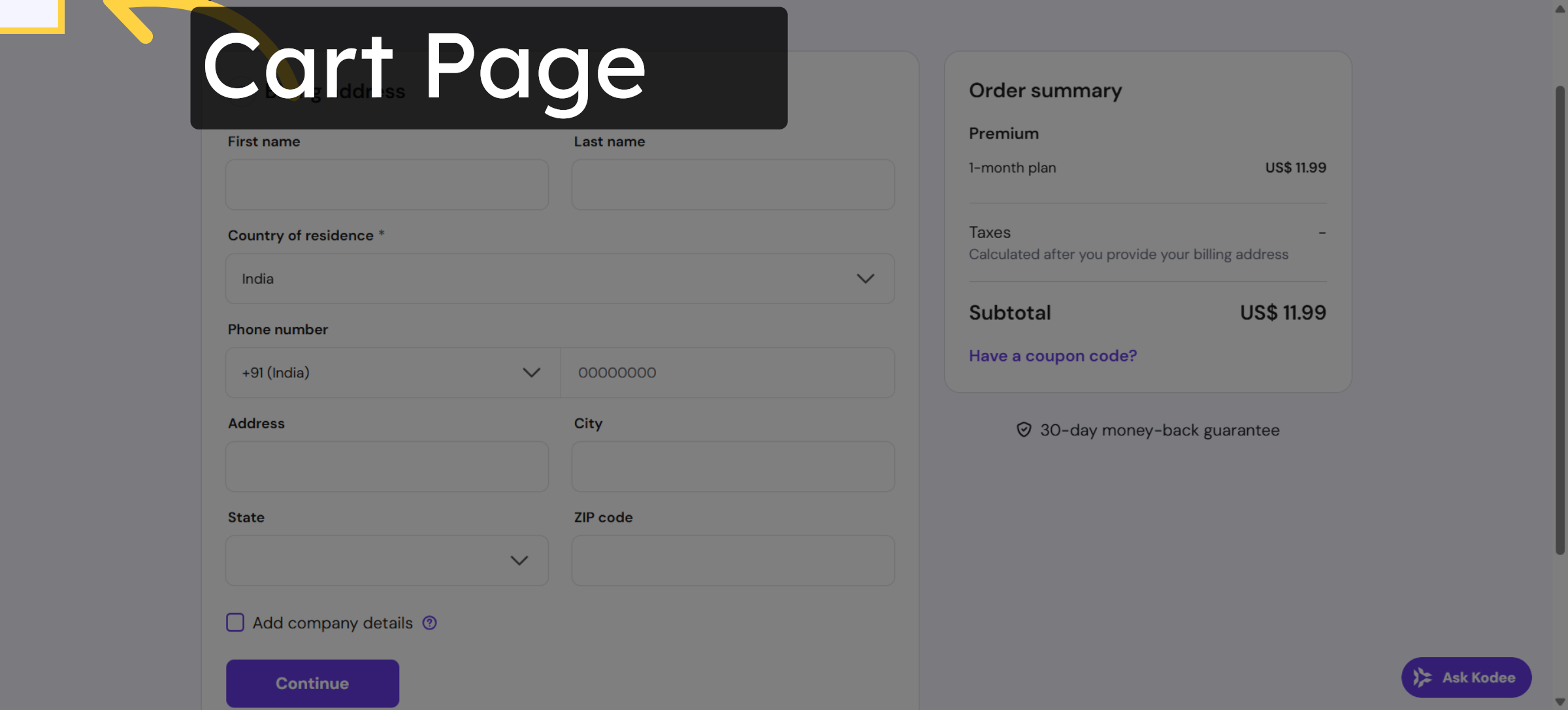 After Click on login Page will be redirect to Cart Page