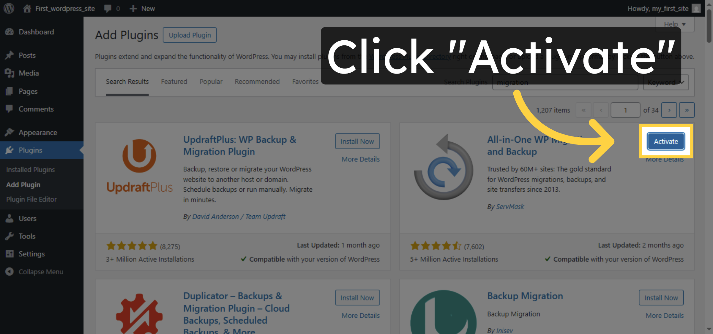 Activate Migration Plugin