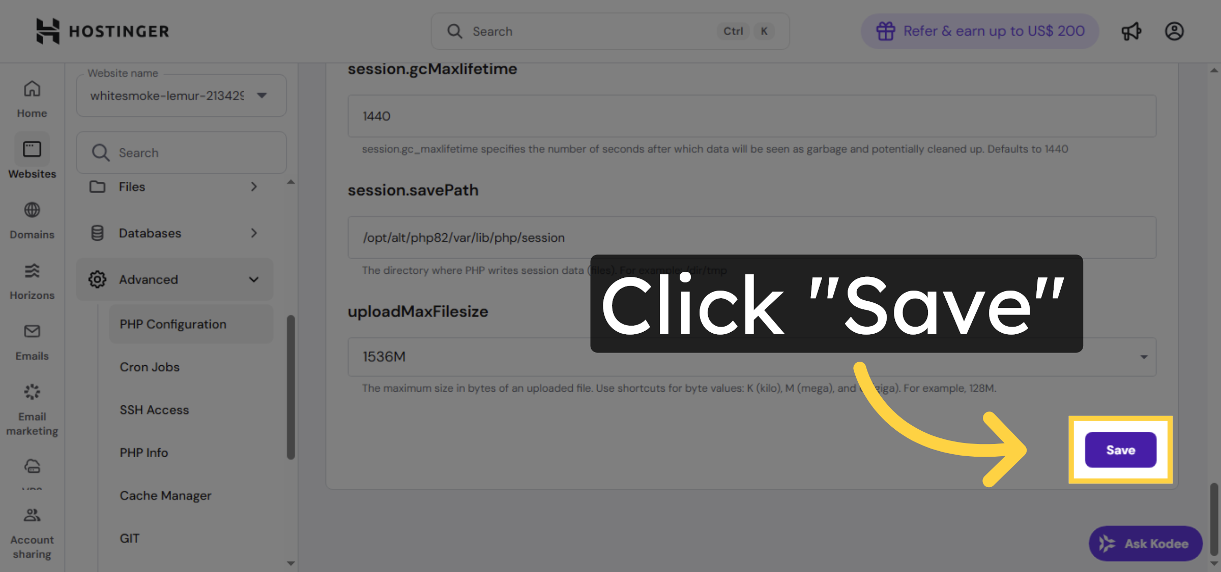 Save PHP Configuration