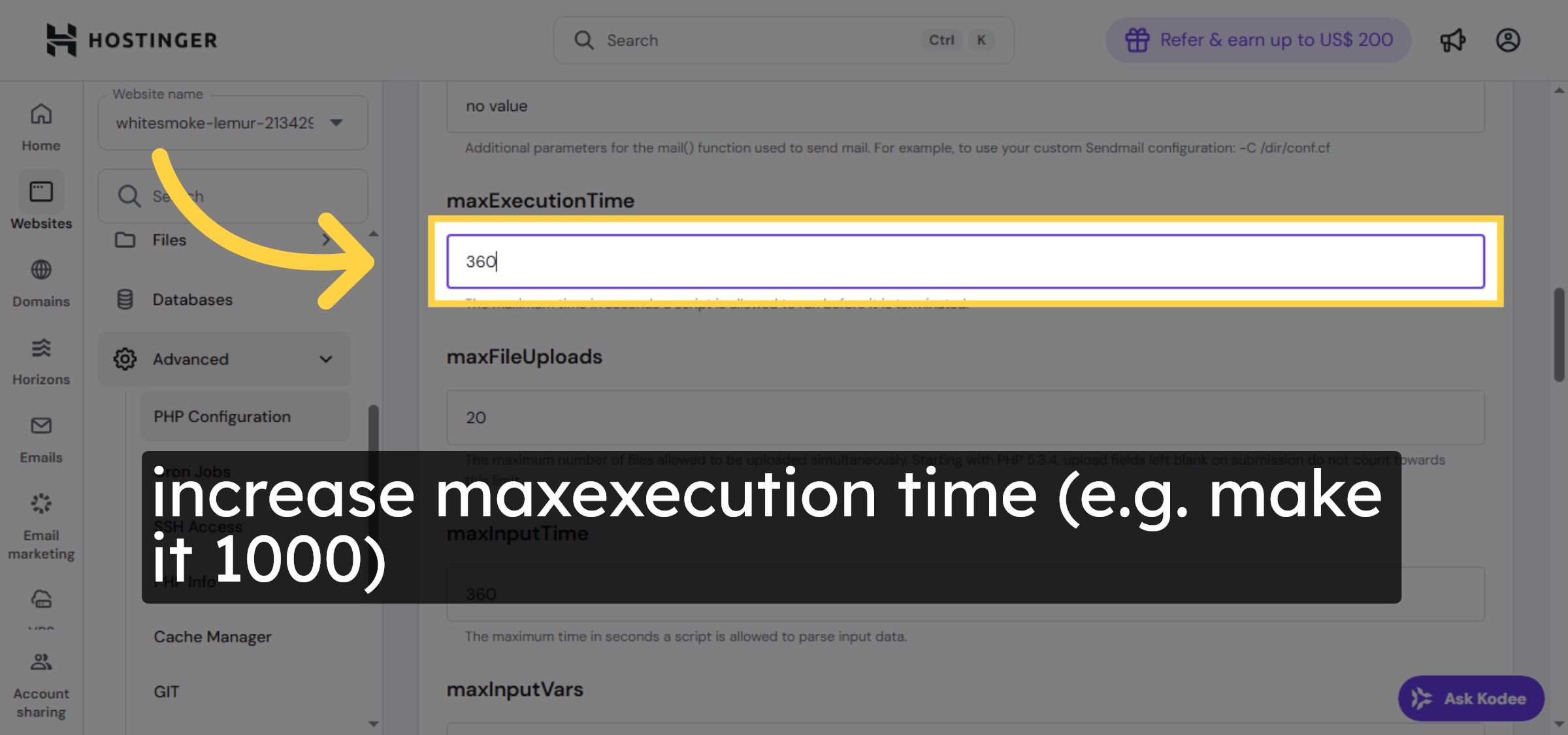 Adjust max_execution_time