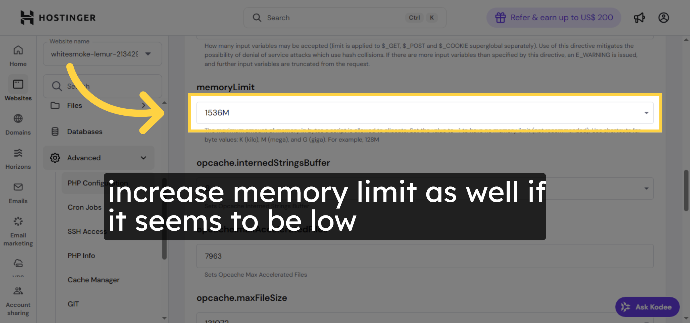 Increase PHP Memory Limit