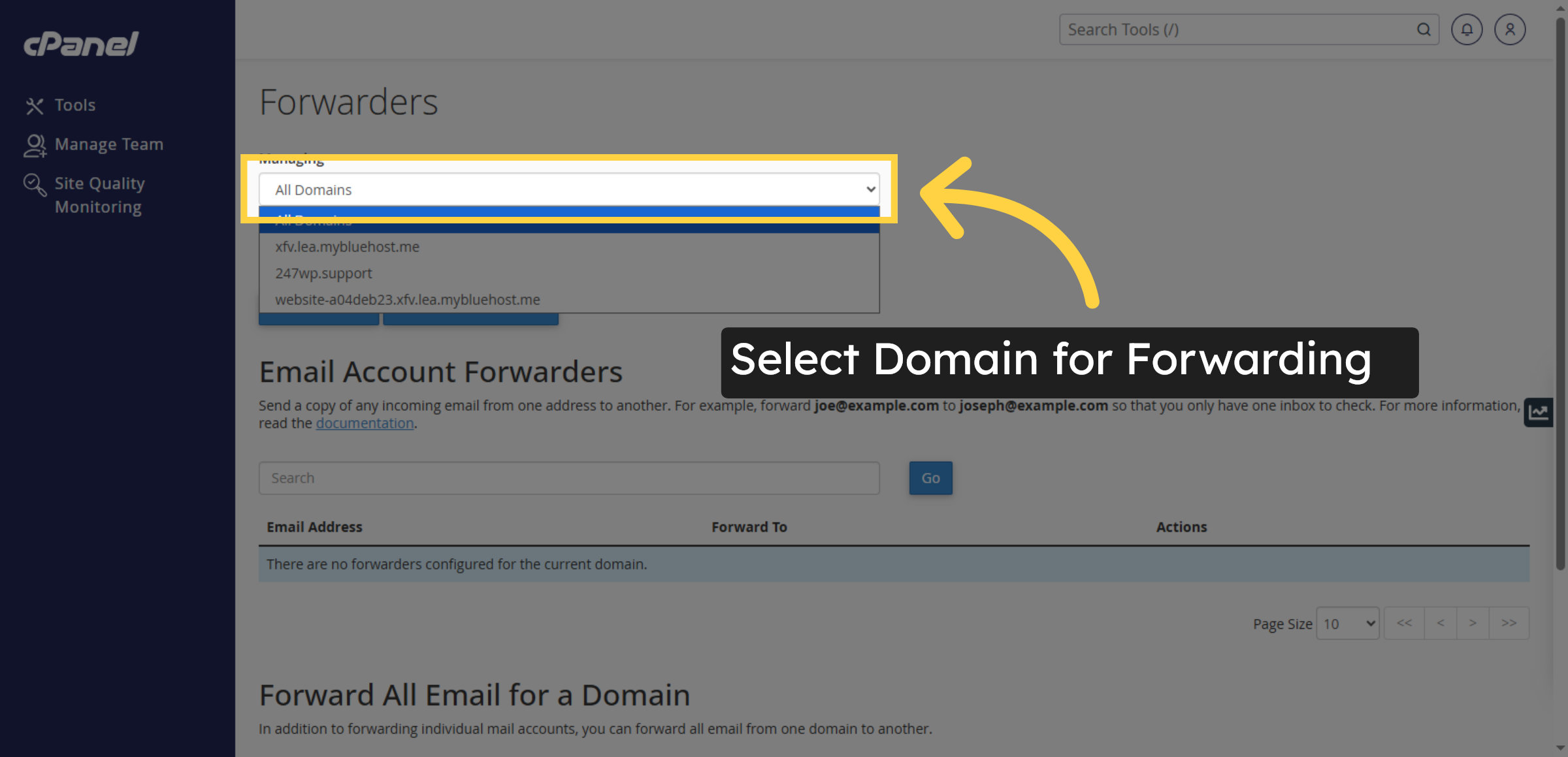 Select Domain for Forwarding