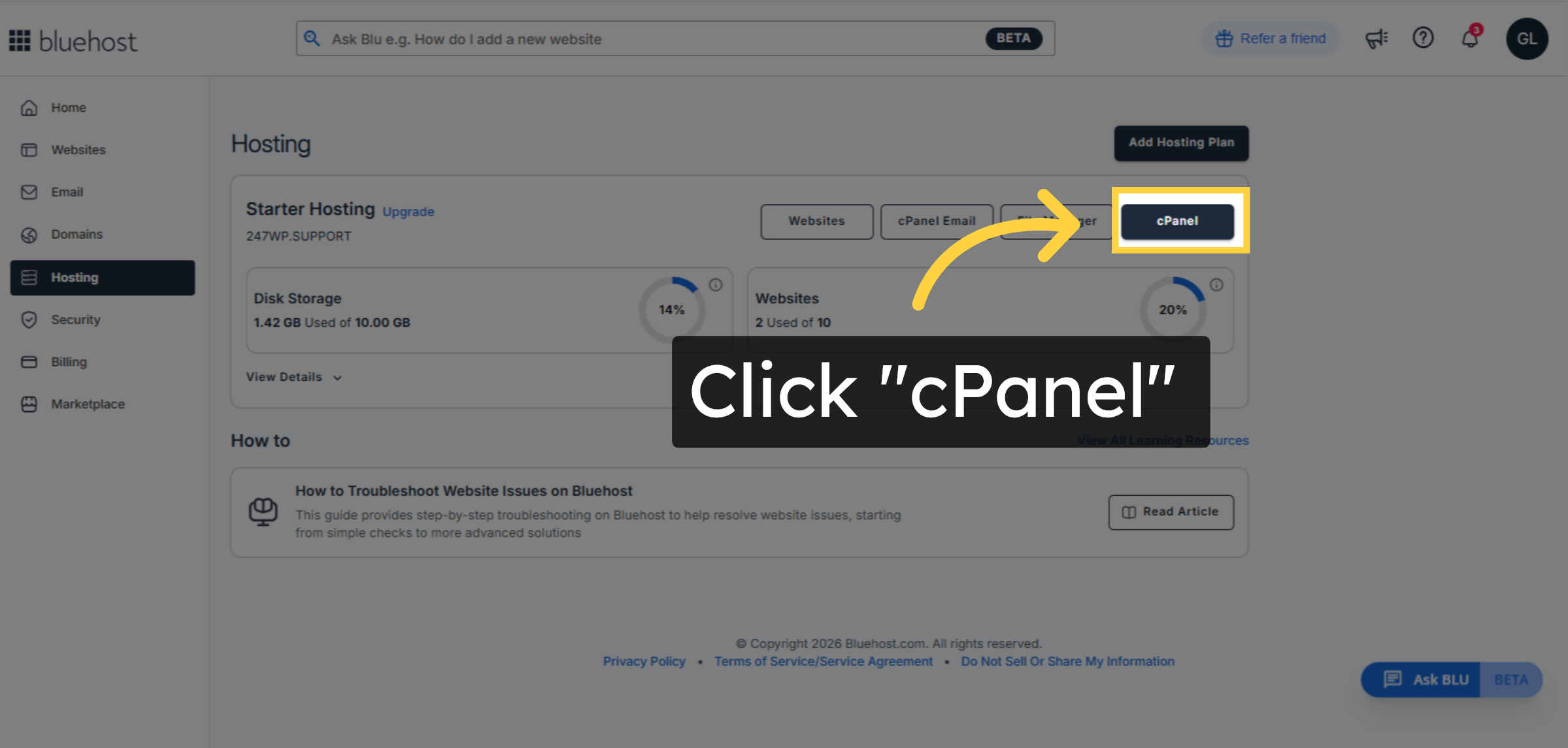 Open cPanel Interface