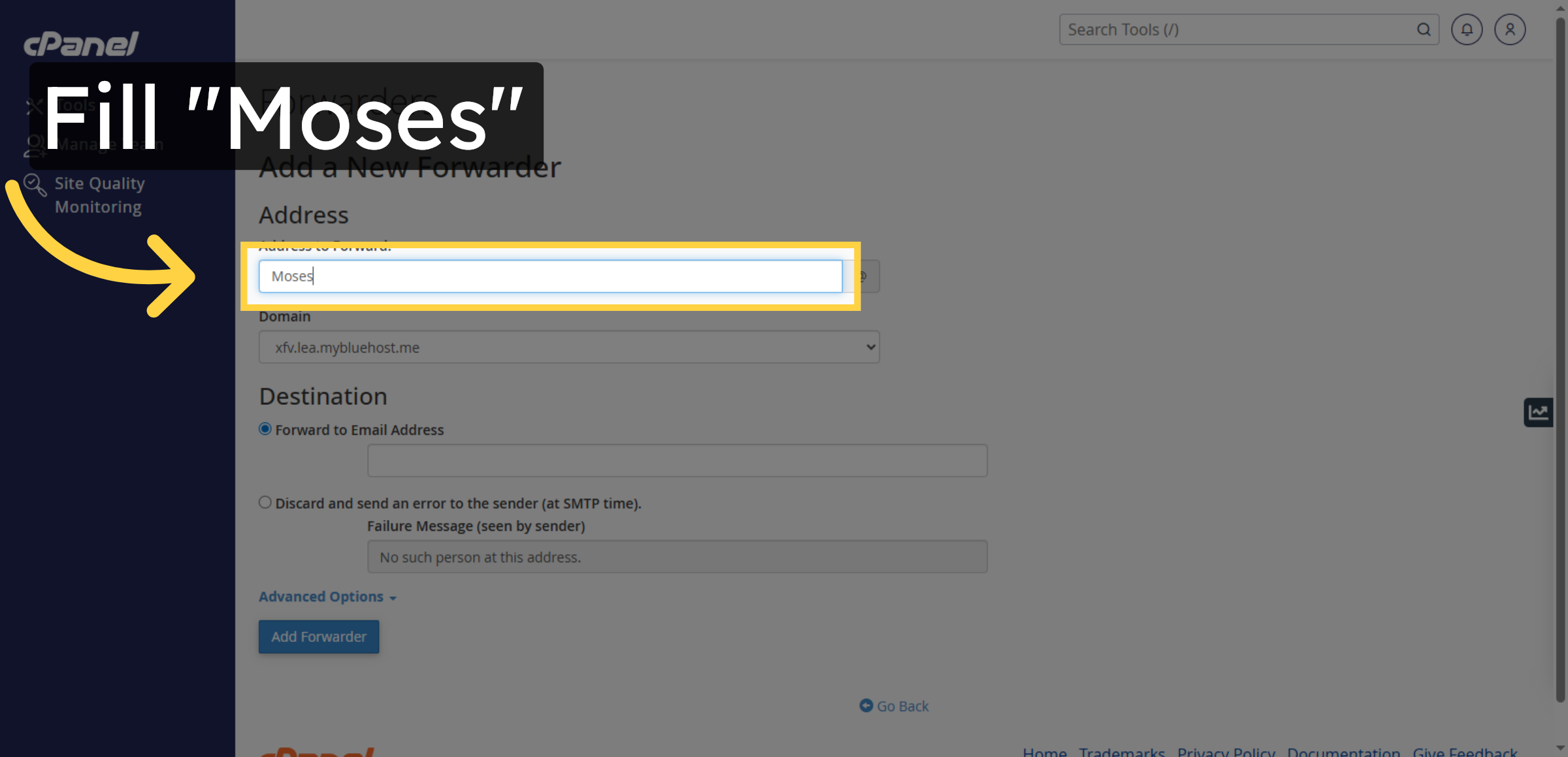 Enter Forwarder Name