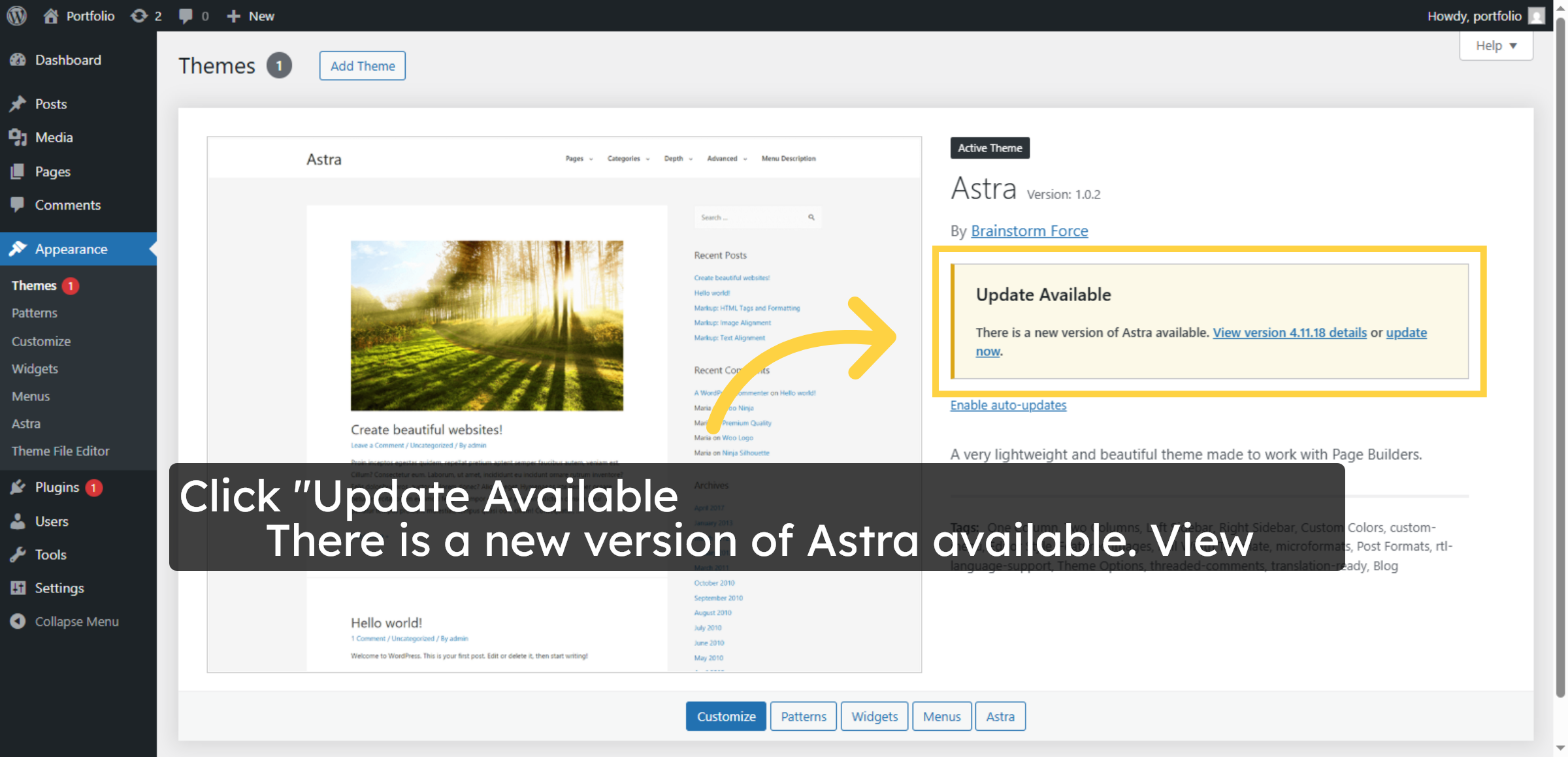 Click Theme Update Notification