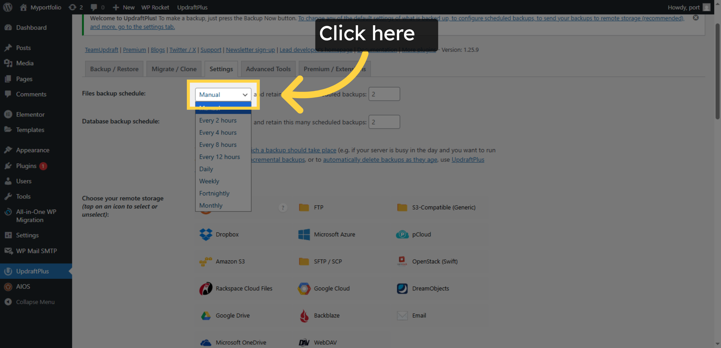 Open Backup Schedule Options