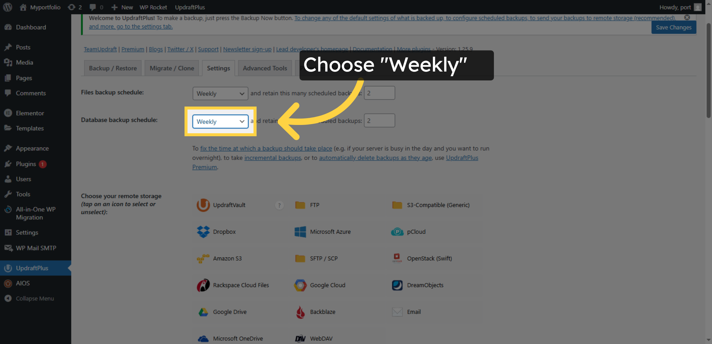 Select Database Backup Frequency