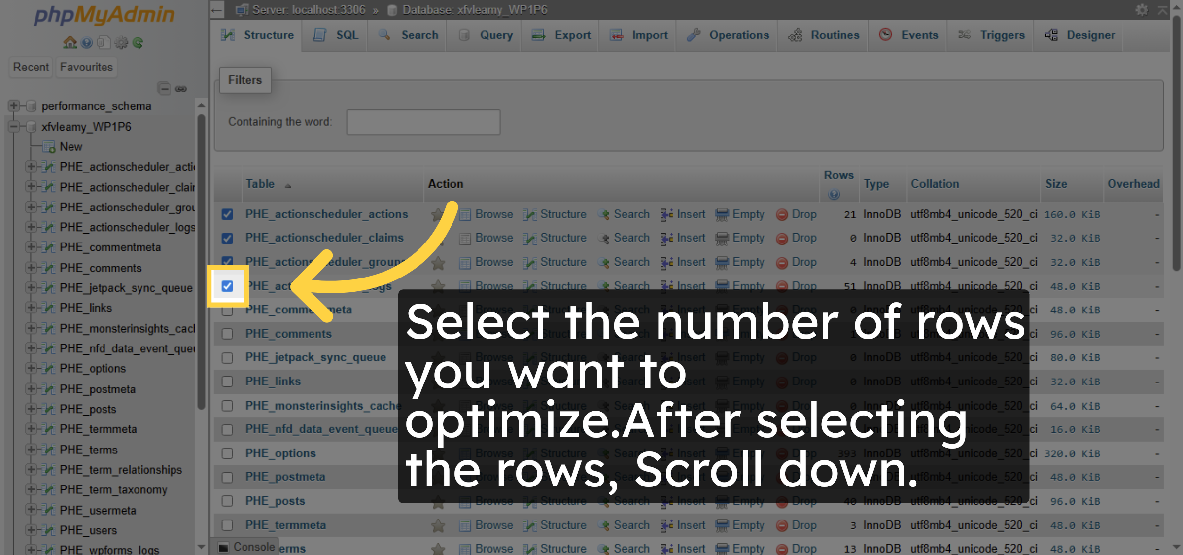 Select The number of rows
