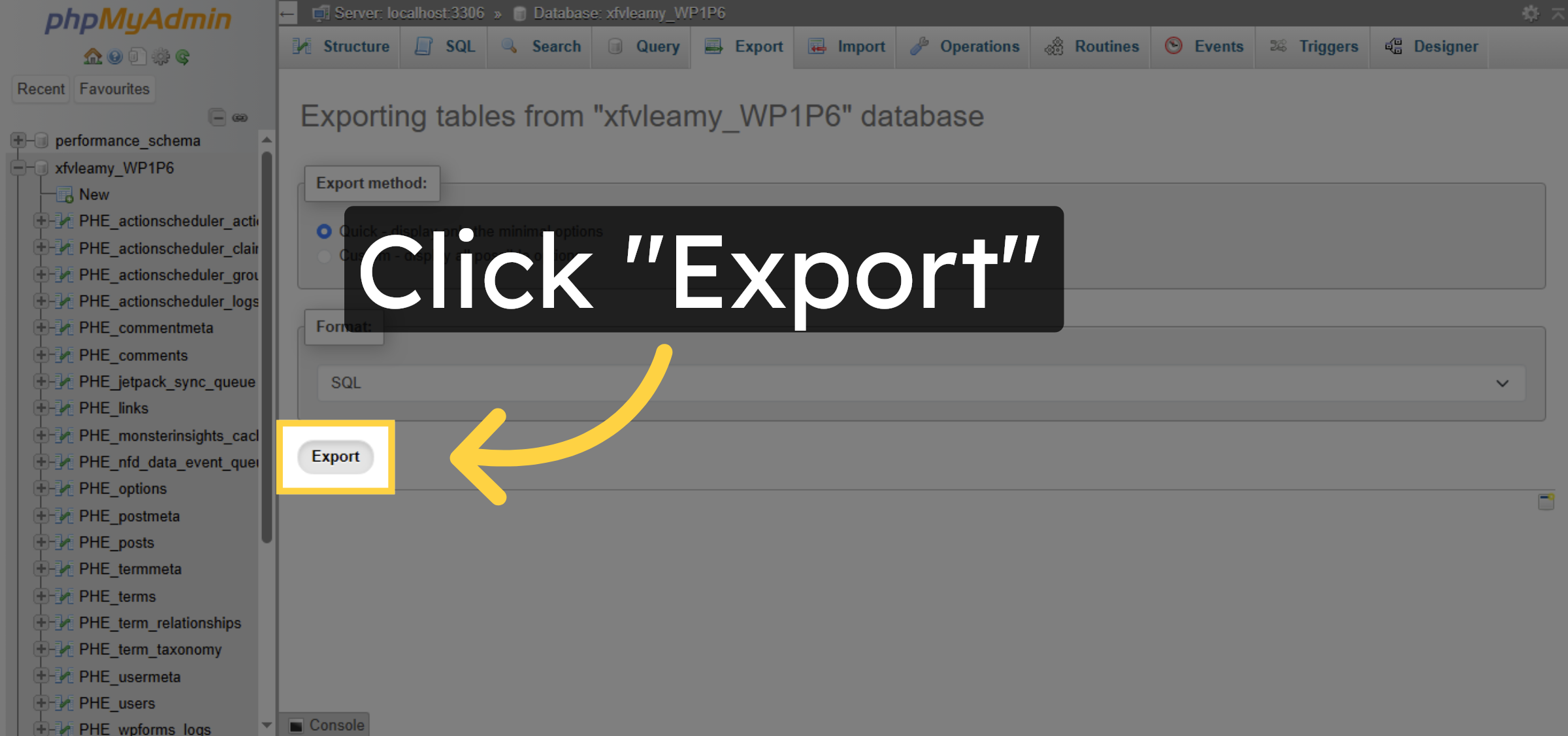Start Database Export