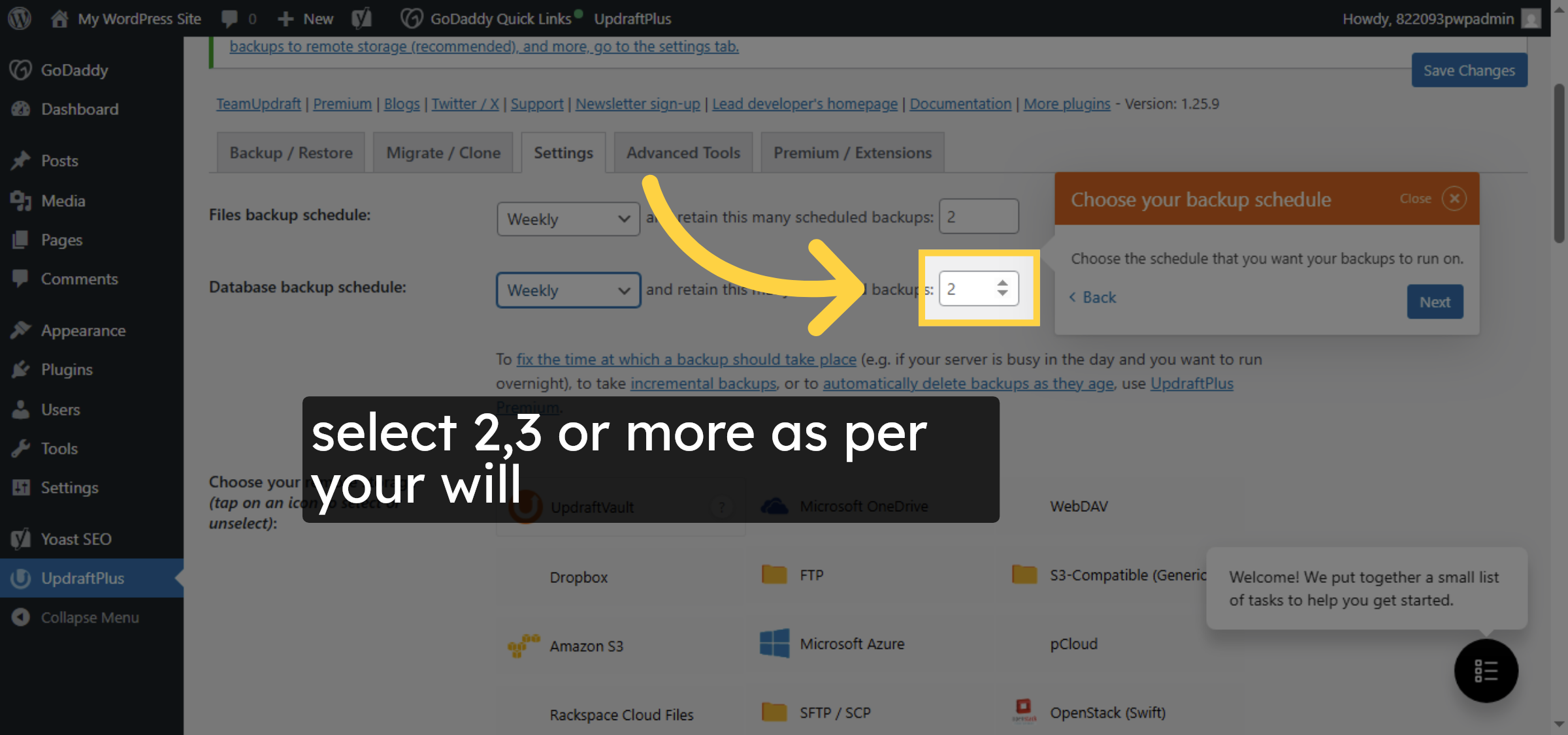 Select File Backup Interval for database