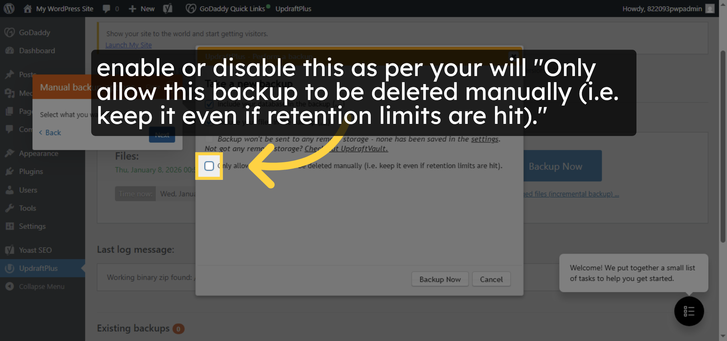 Enable Manual Backup Retention