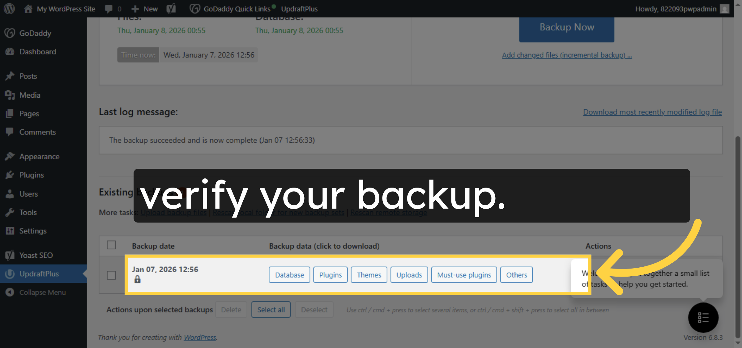 View Backup Timestamp
