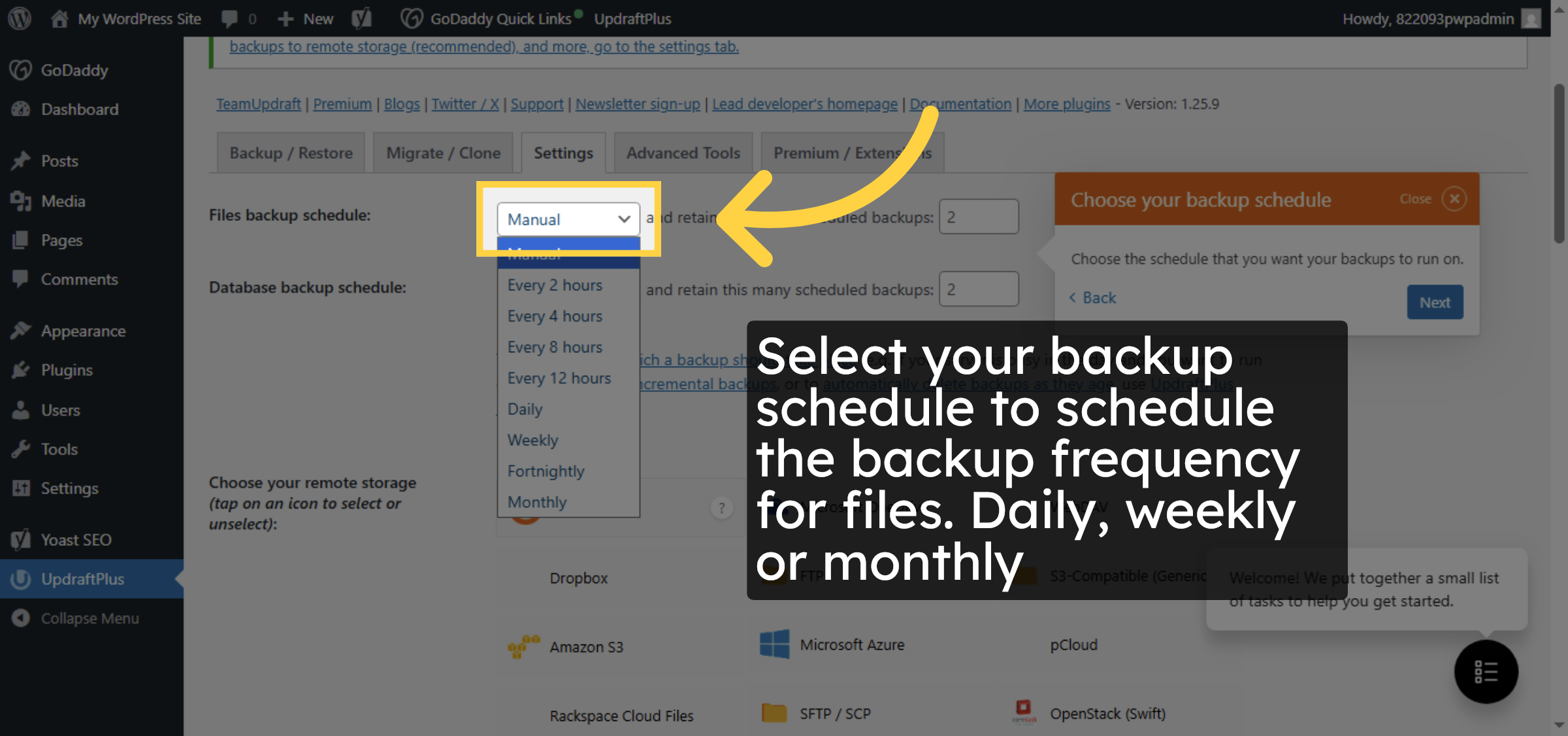 Open Backup Schedule Options