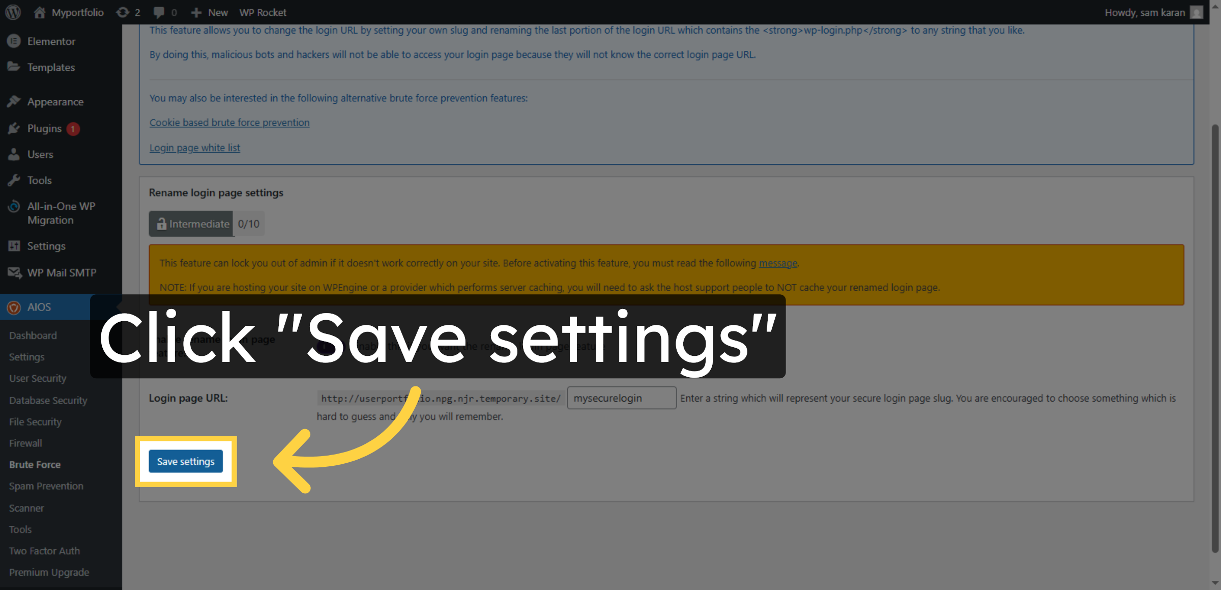 Save Login URL Settings