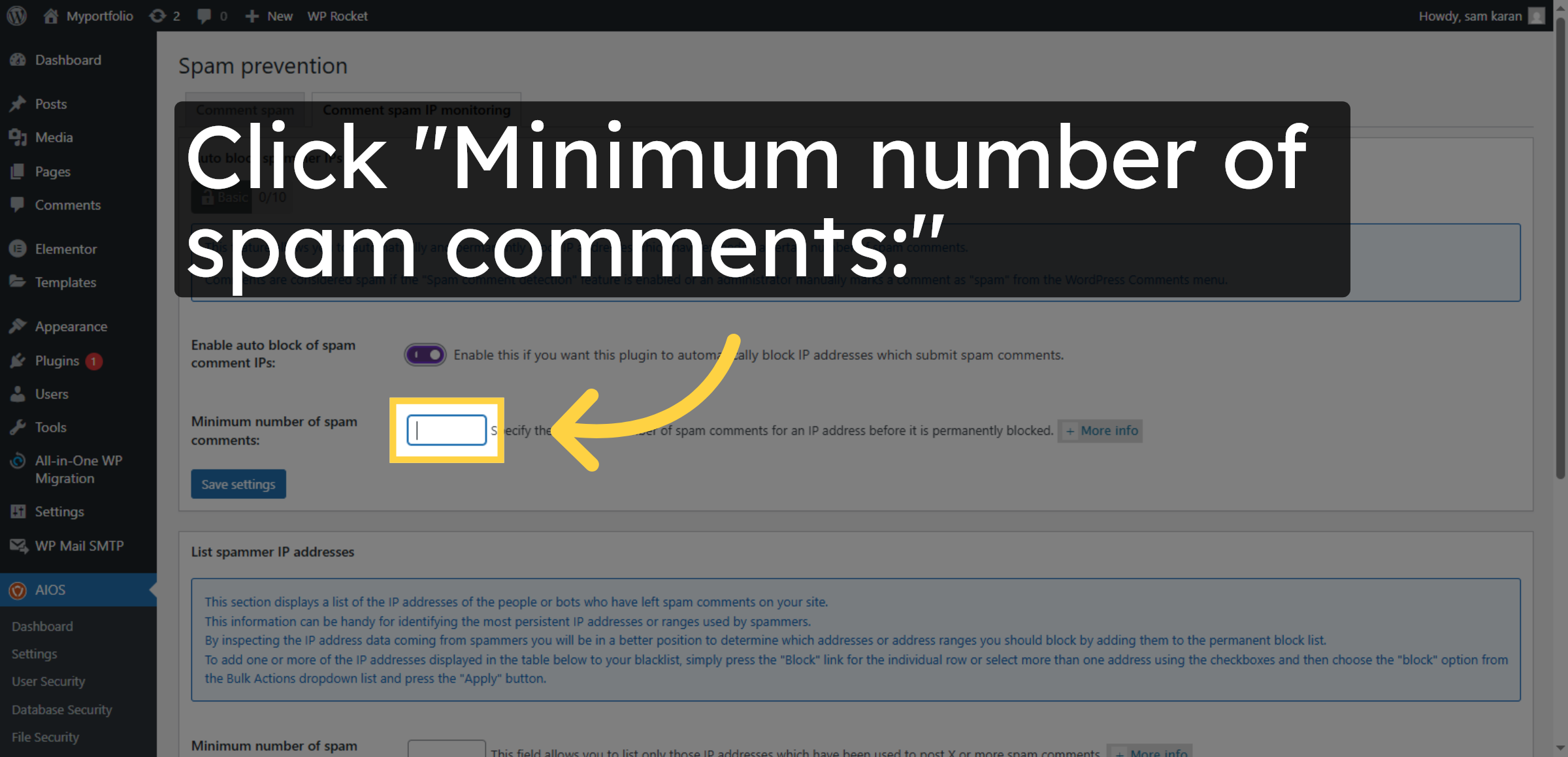 Set Minimum Spam Comments