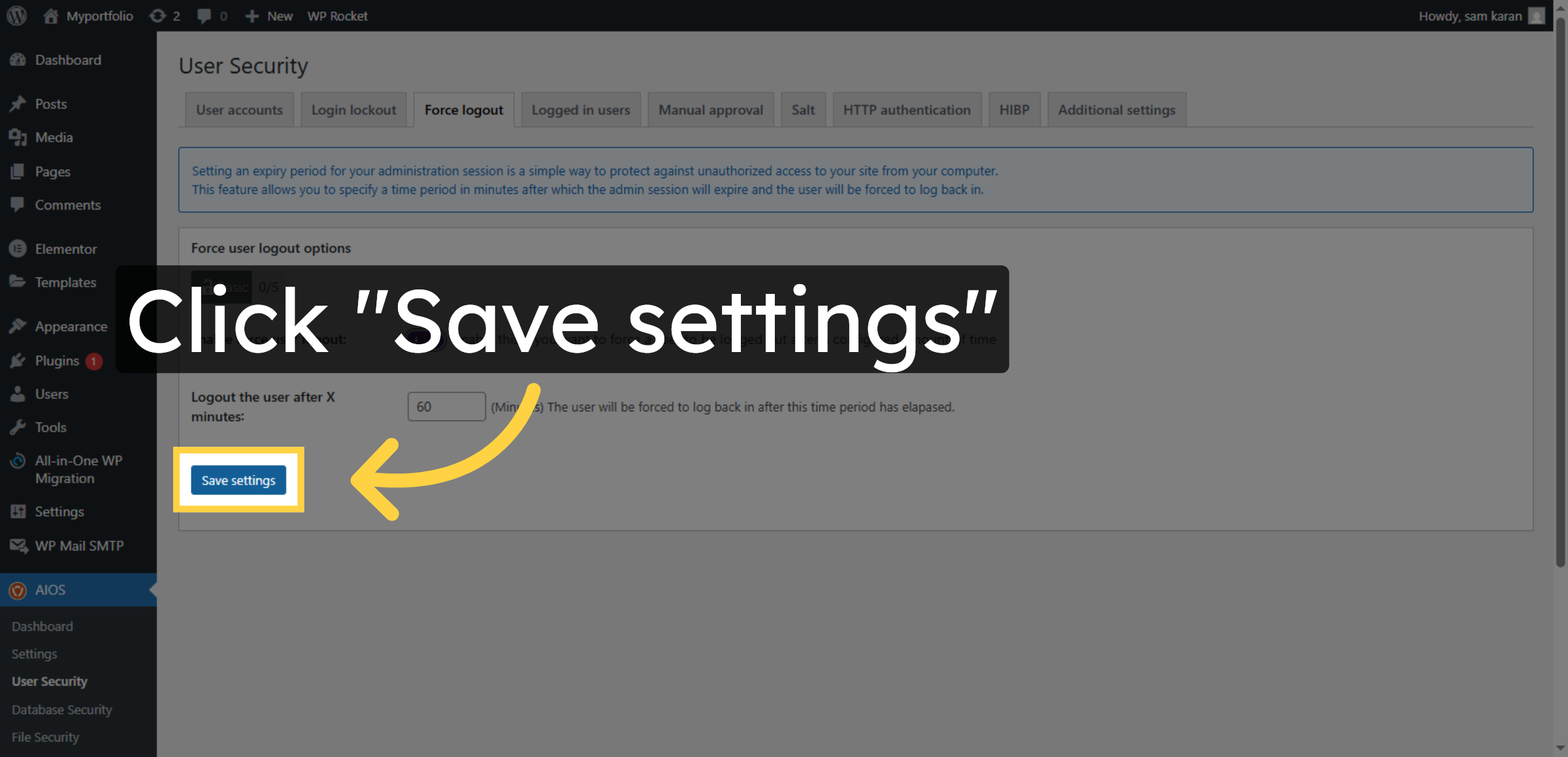 Save Force Logout Settings