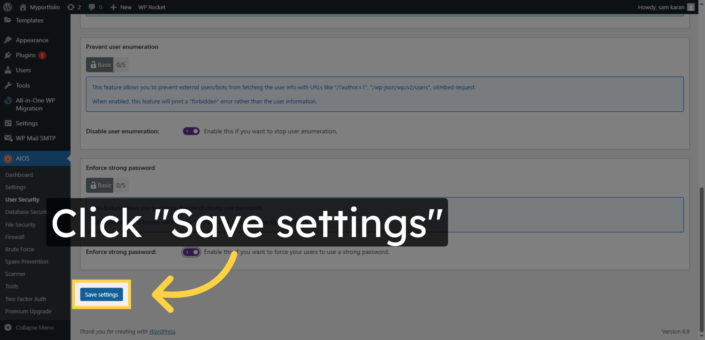 Save User Security Settings