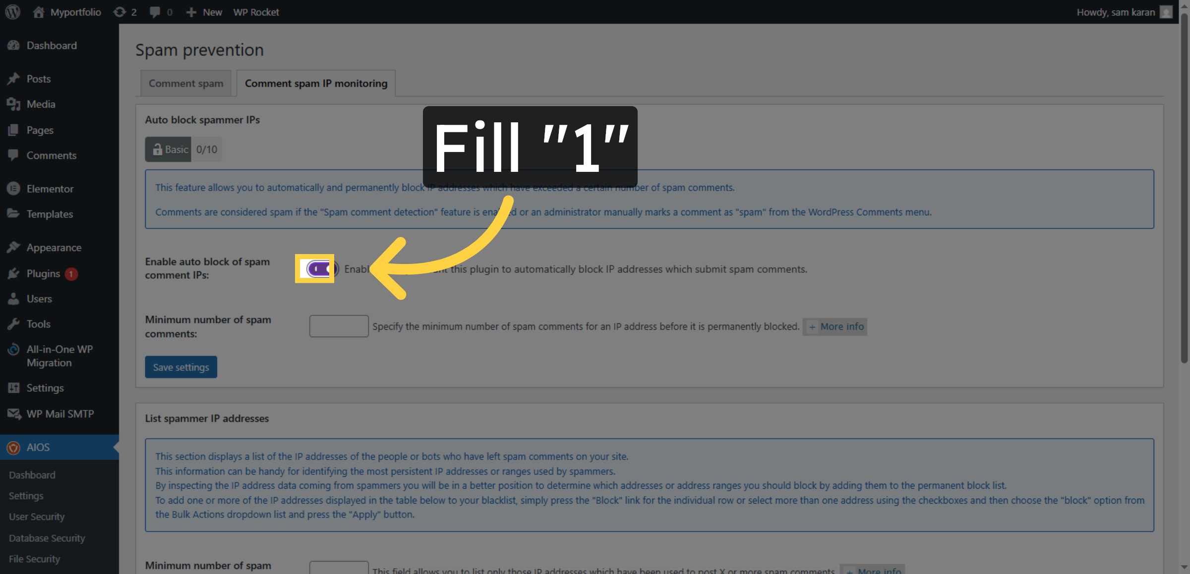 Set Spam IP Monitoring Level