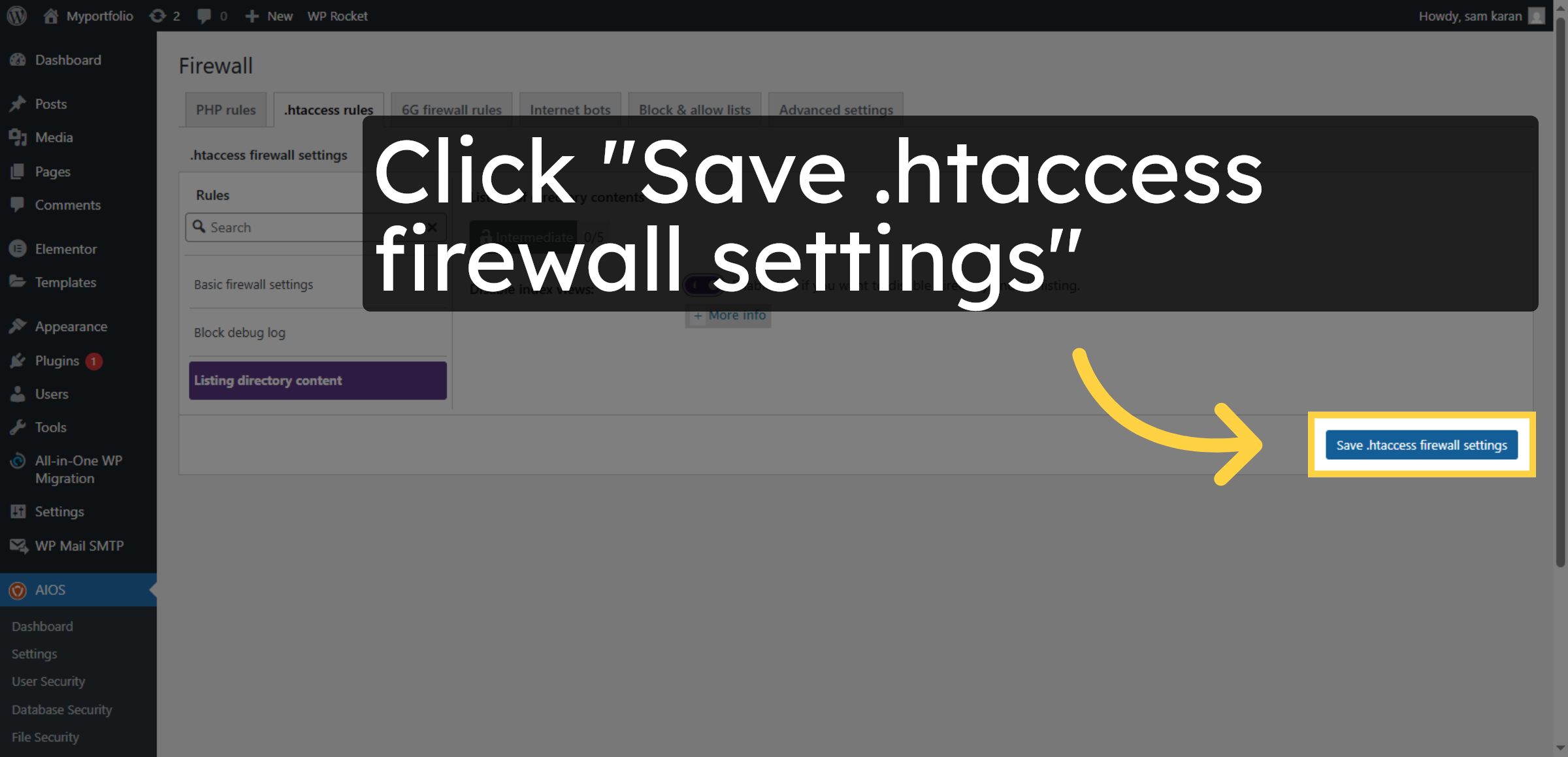 Save .htaccess Firewall Settings