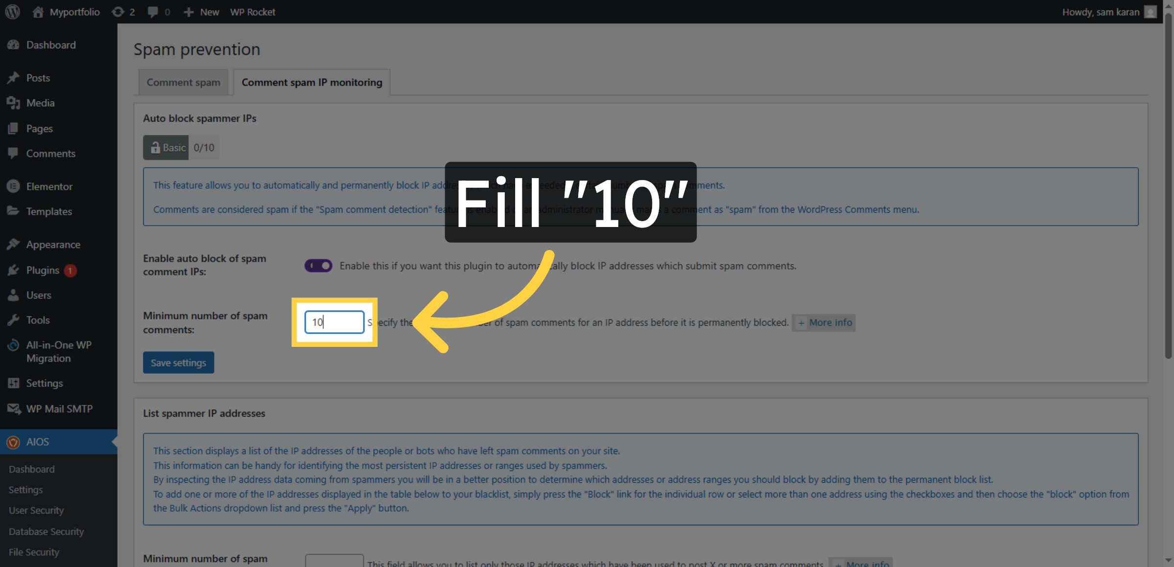 Enter Spam Comment Threshold